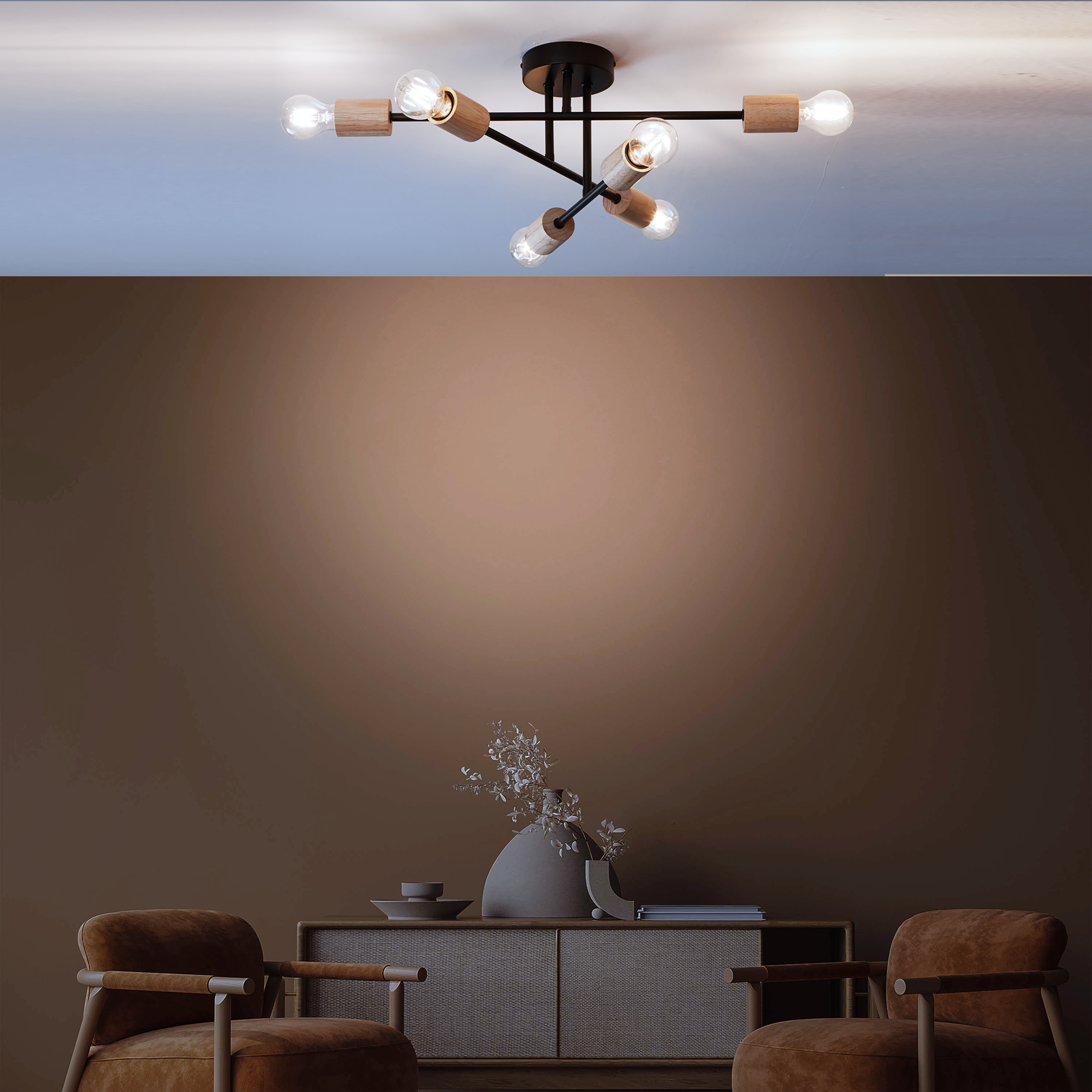 Lampa sufitowa Lina czarna bambus 6 x E27 Inspire - 8