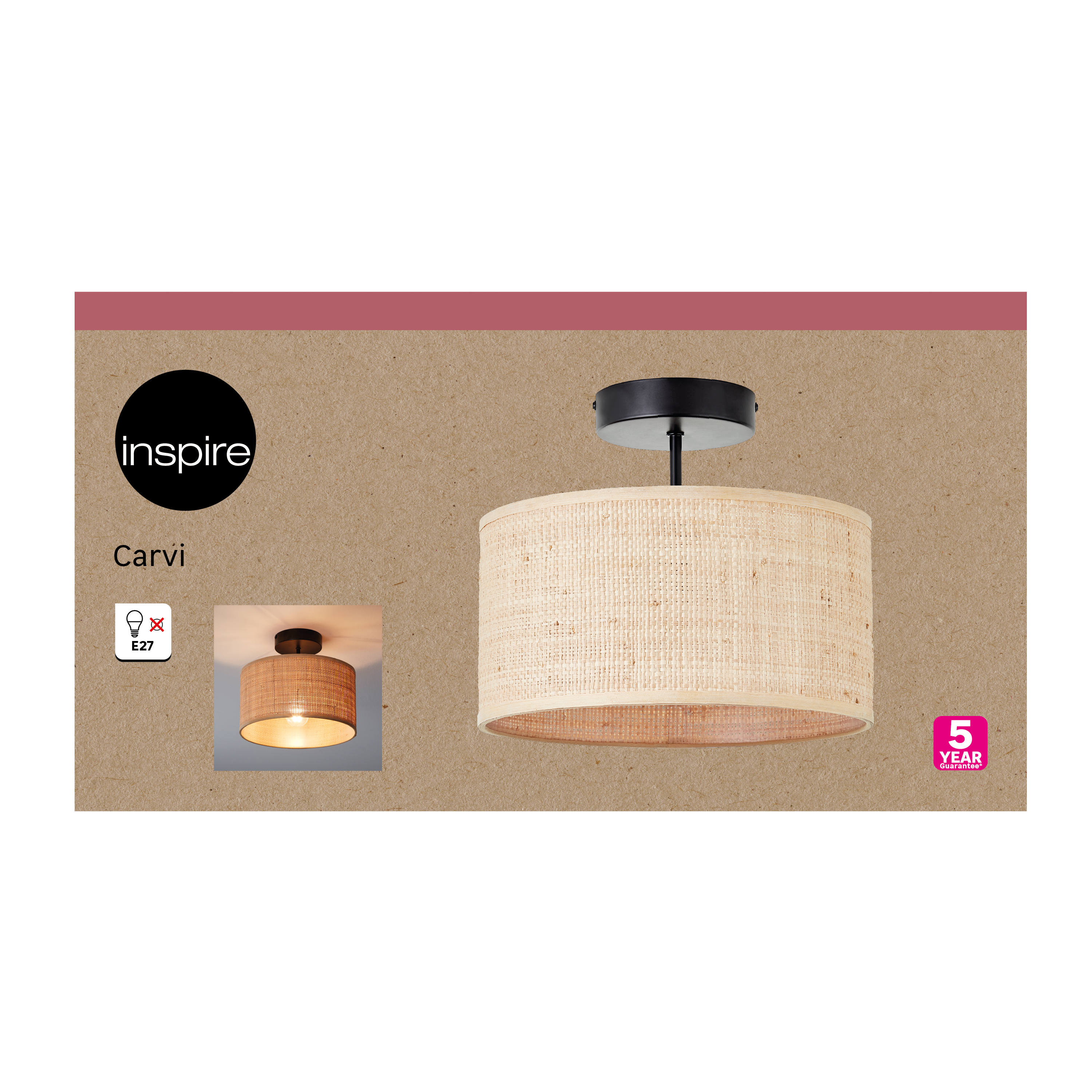 Plafoniera natura Carvi Ø 30 cm nero IP20, 1XE27 INSPIRE - 13