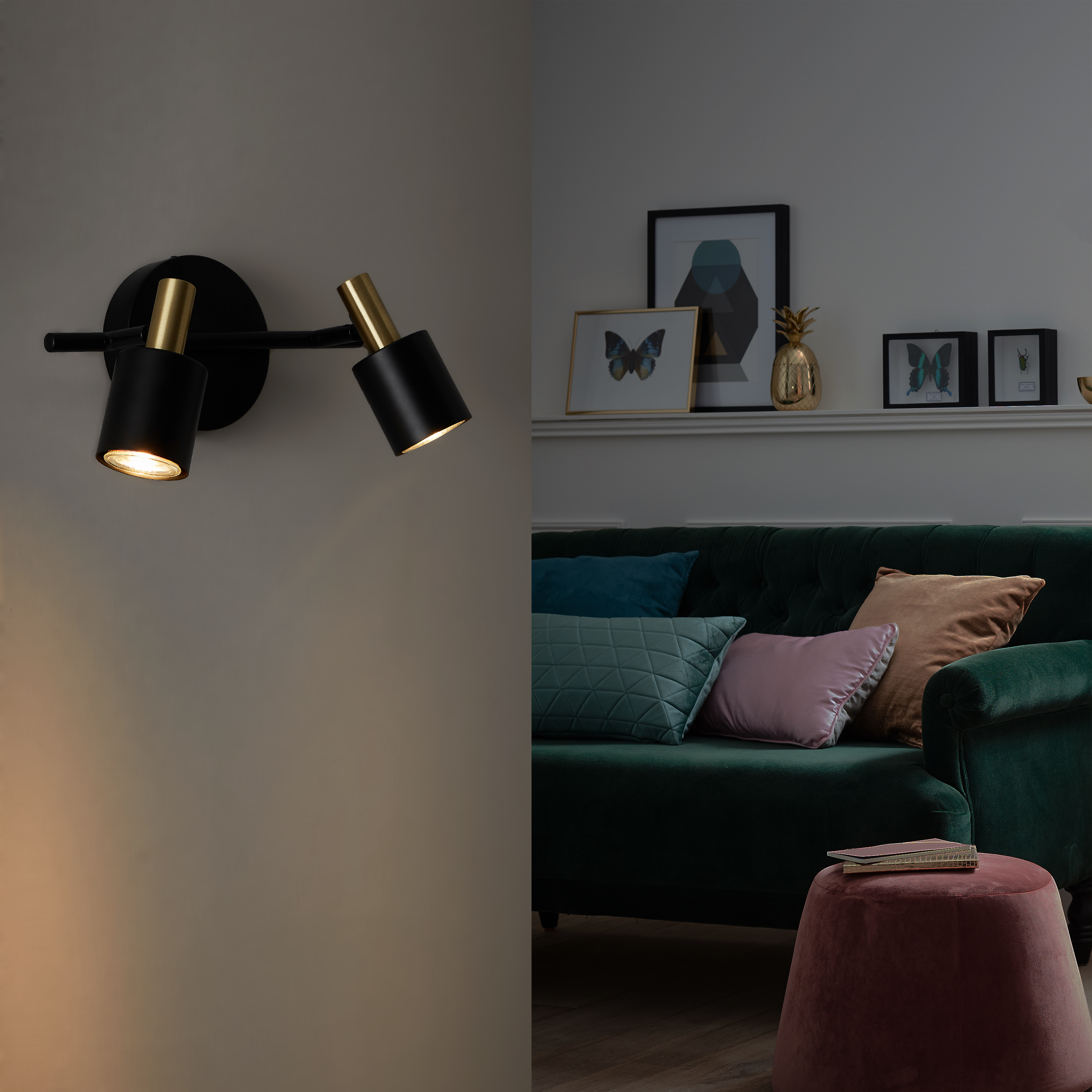 Candeeiro de teto INSPIRE VADOR GU10 2LUZES D6CM PRETO E DOURADO - 16