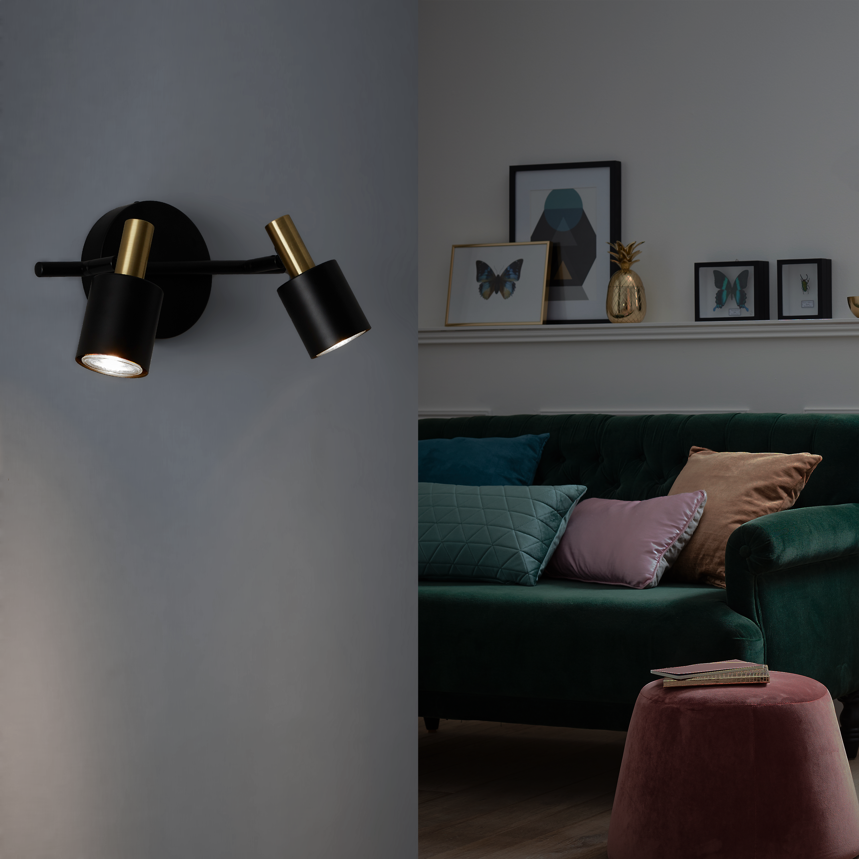 Candeeiro de teto INSPIRE VADOR GU10 2LUZES D6CM PRETO E DOURADO - 15