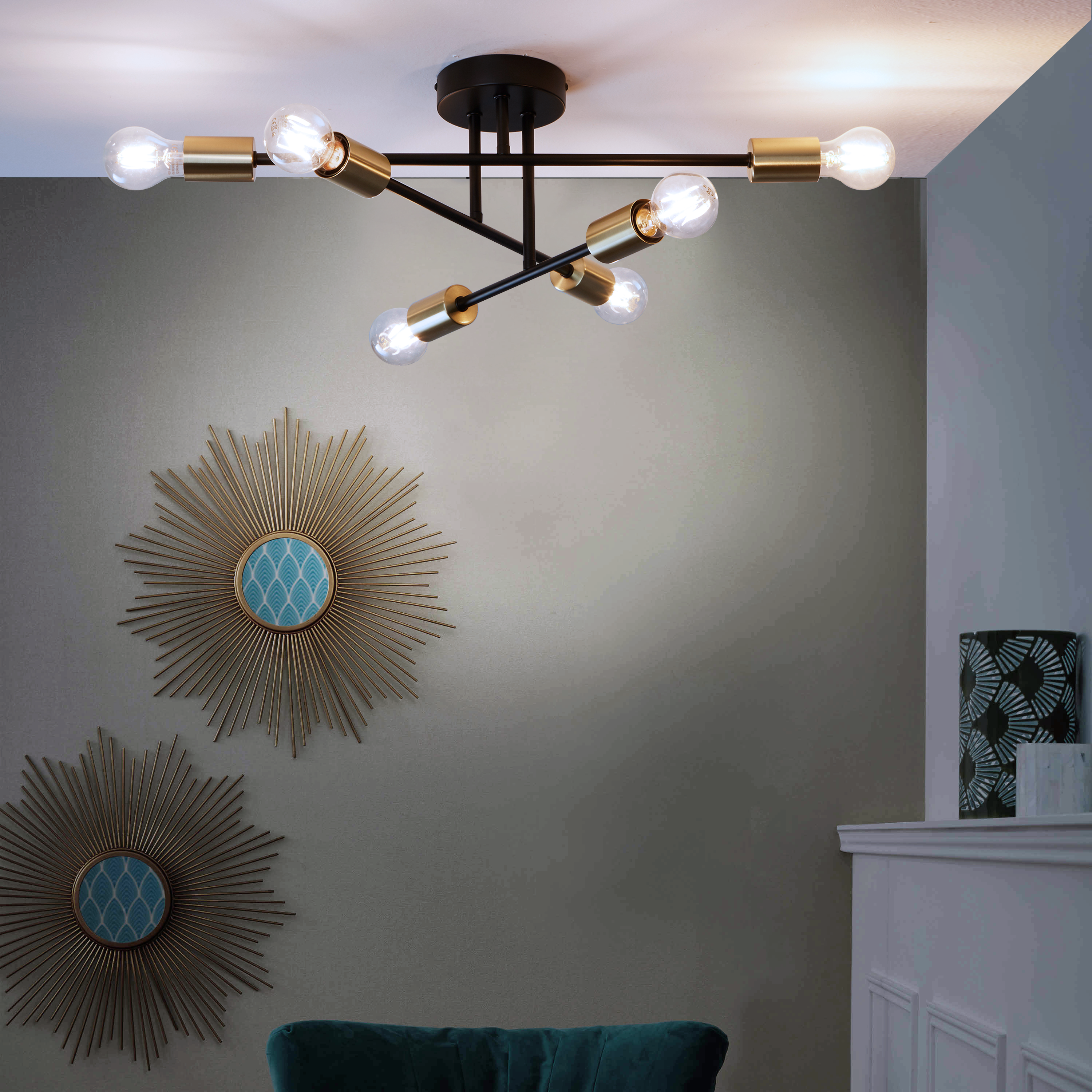 Lampa sufitowa Lina czarno-złota 6 x E27 Inspire - 6