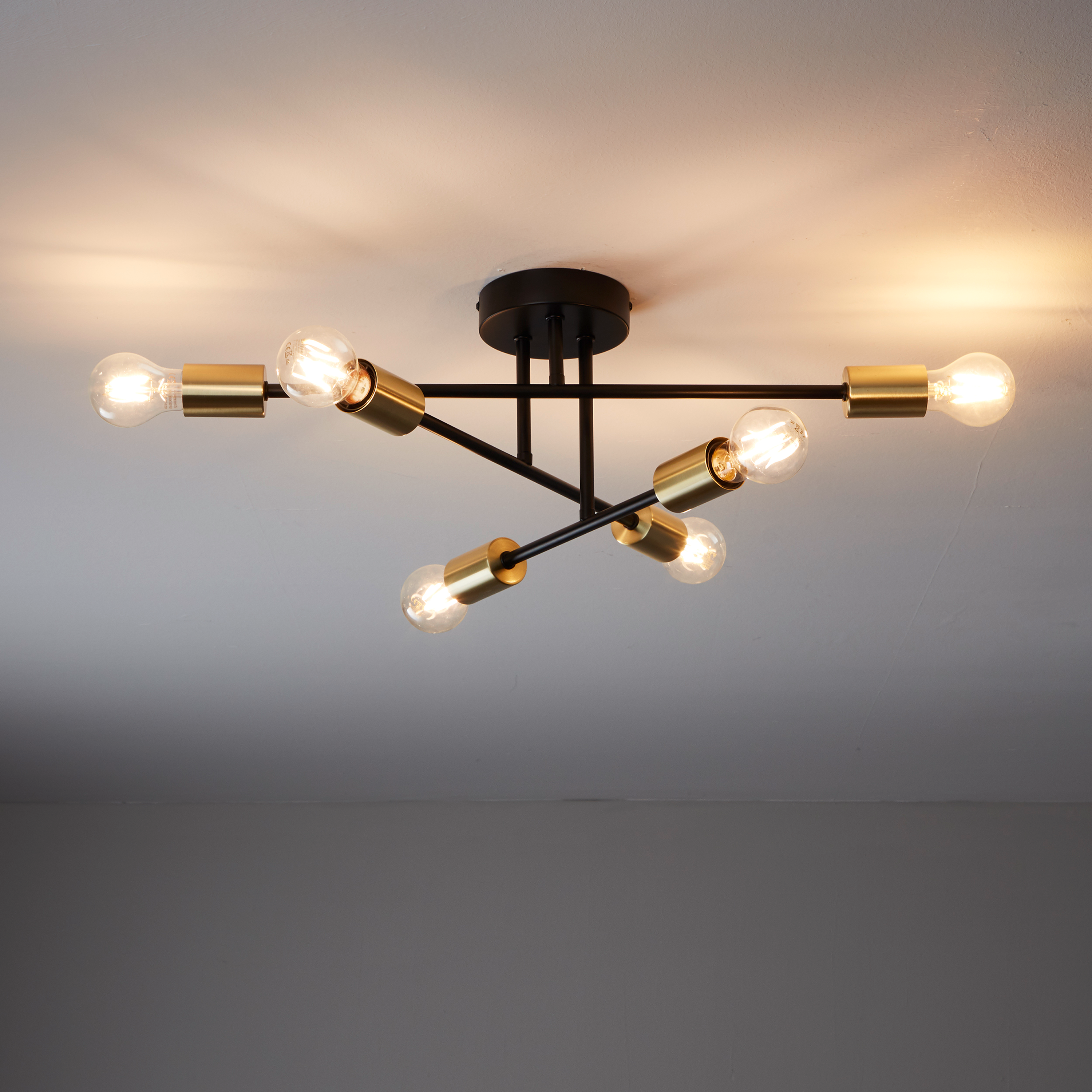 Plafonnier 6 x E27, glamour, métal noir et laiton, Lina, INSPIRE, L.50 Cm - 2