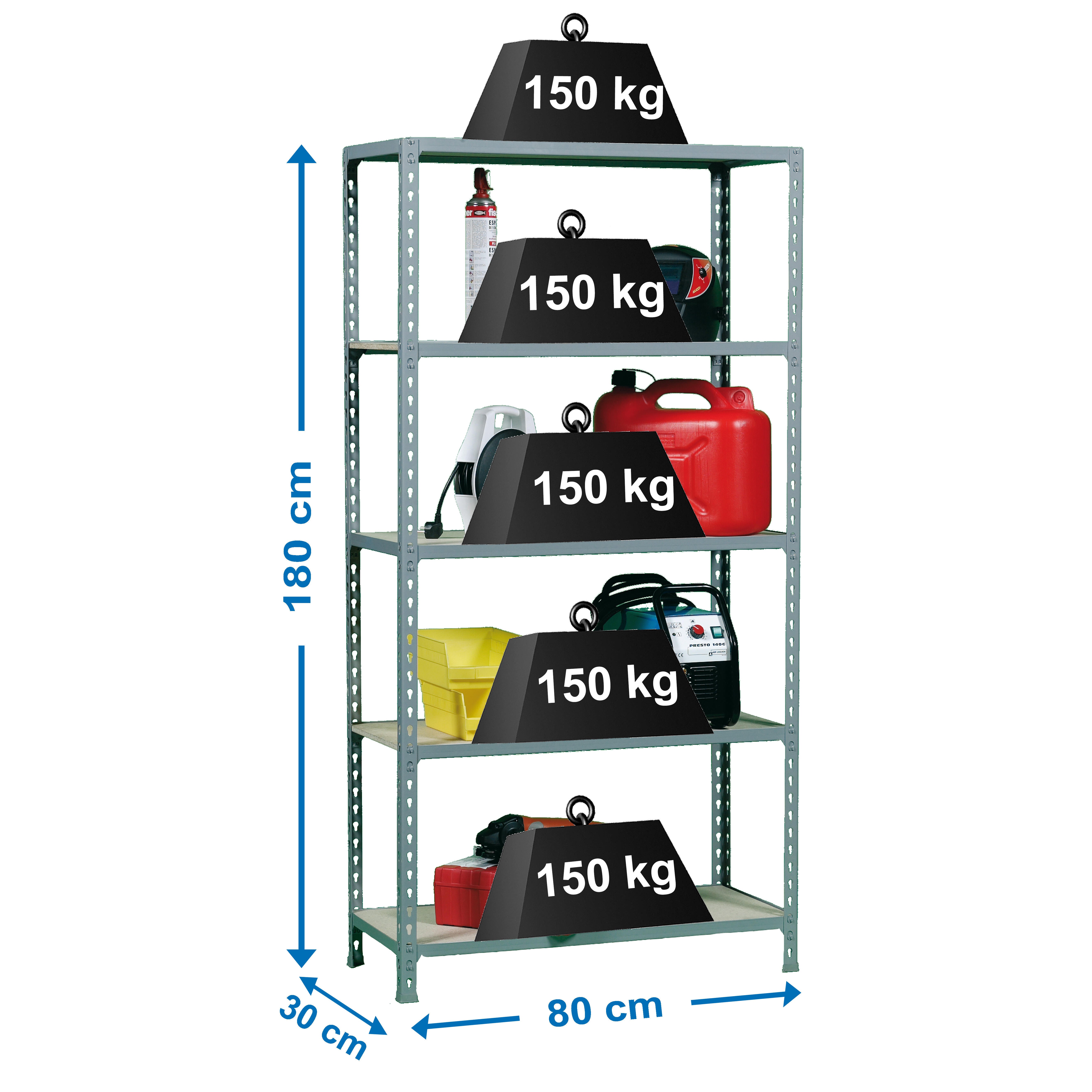 Estante metálica cinzento 5 prateleiras 90x80x40 cm 150 kg Maderclick Mini Simonrack - 2