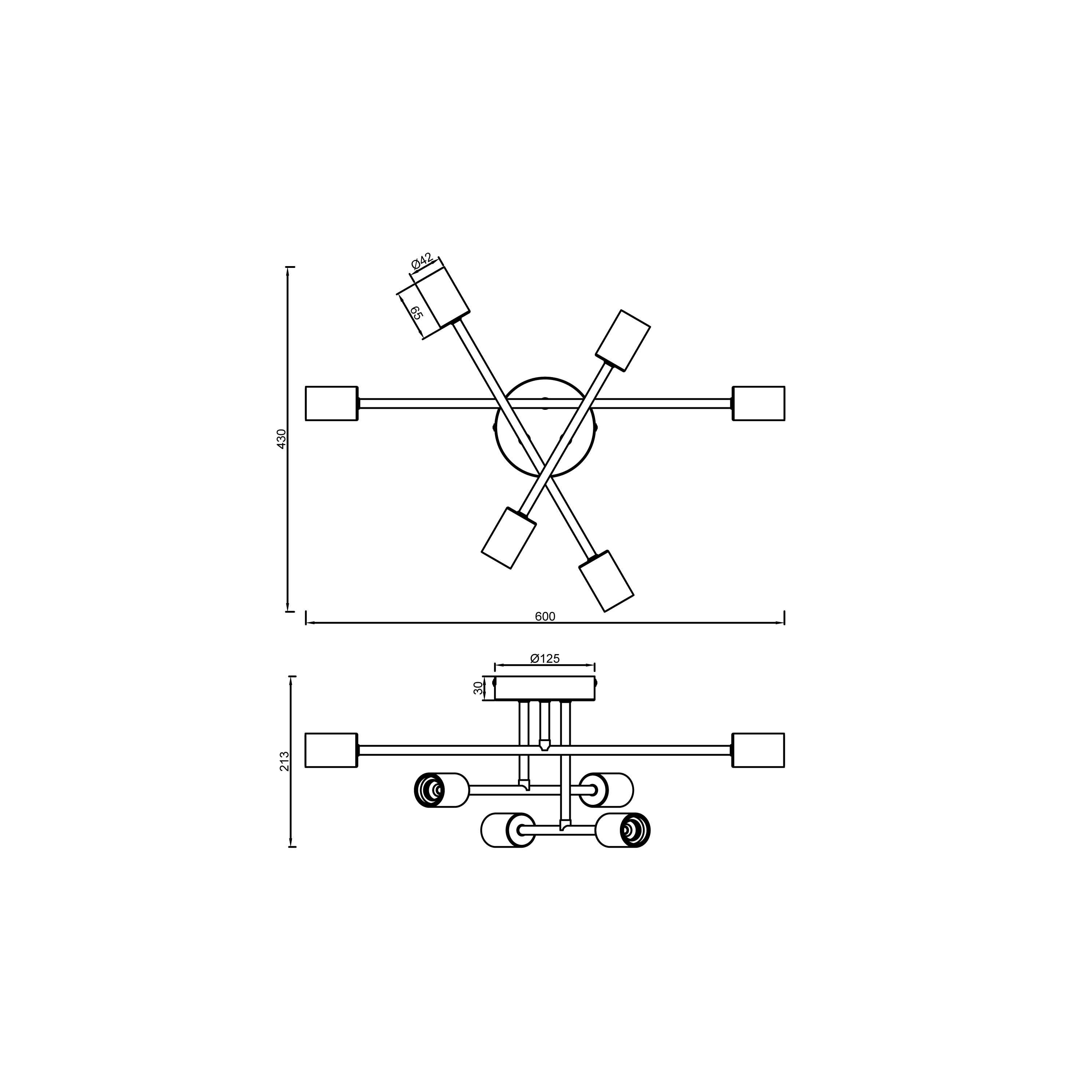Plafonnier, 6 x E27, design métal noir, Lina, INSPIRE, L.60 cm - 10