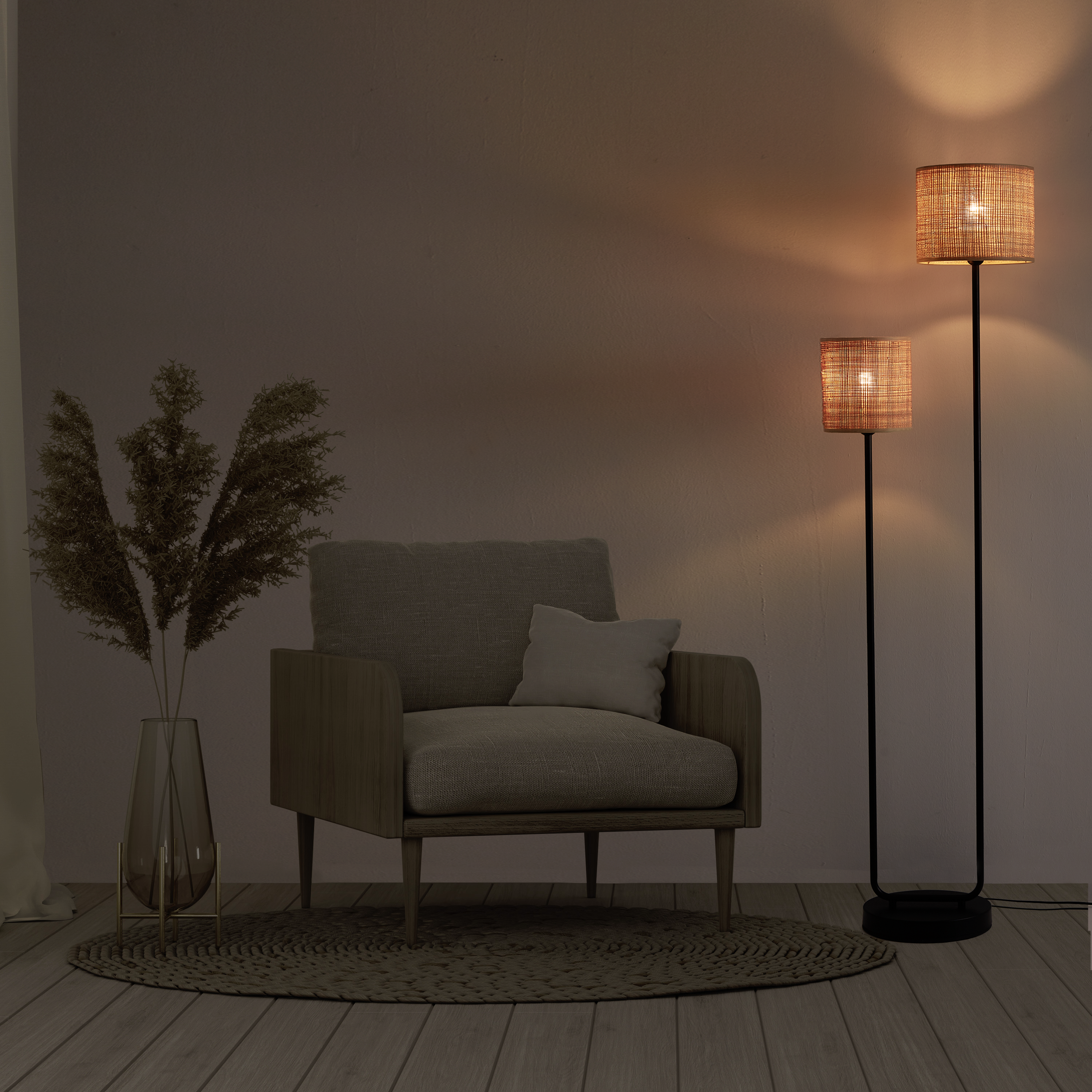 Lampa podłogowa Carvi czarny raffia 2 x E27 Inspire - 6