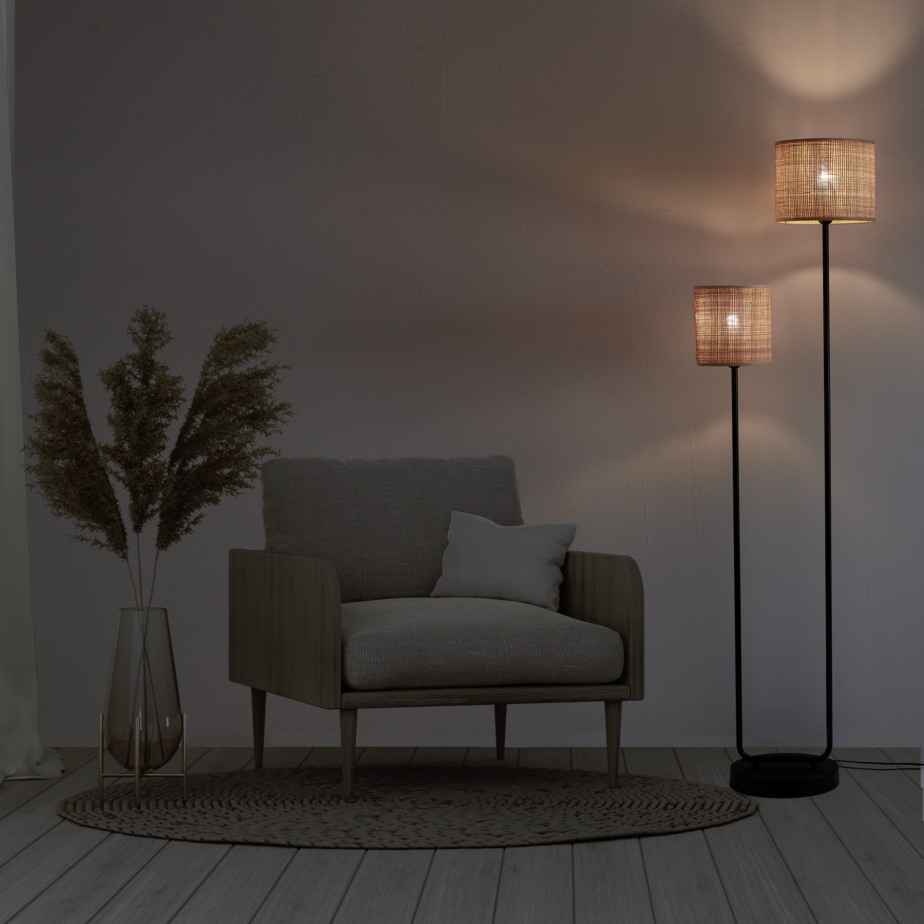 Lampa podłogowa Carvi czarny raffia 2 x E27 Inspire - 5