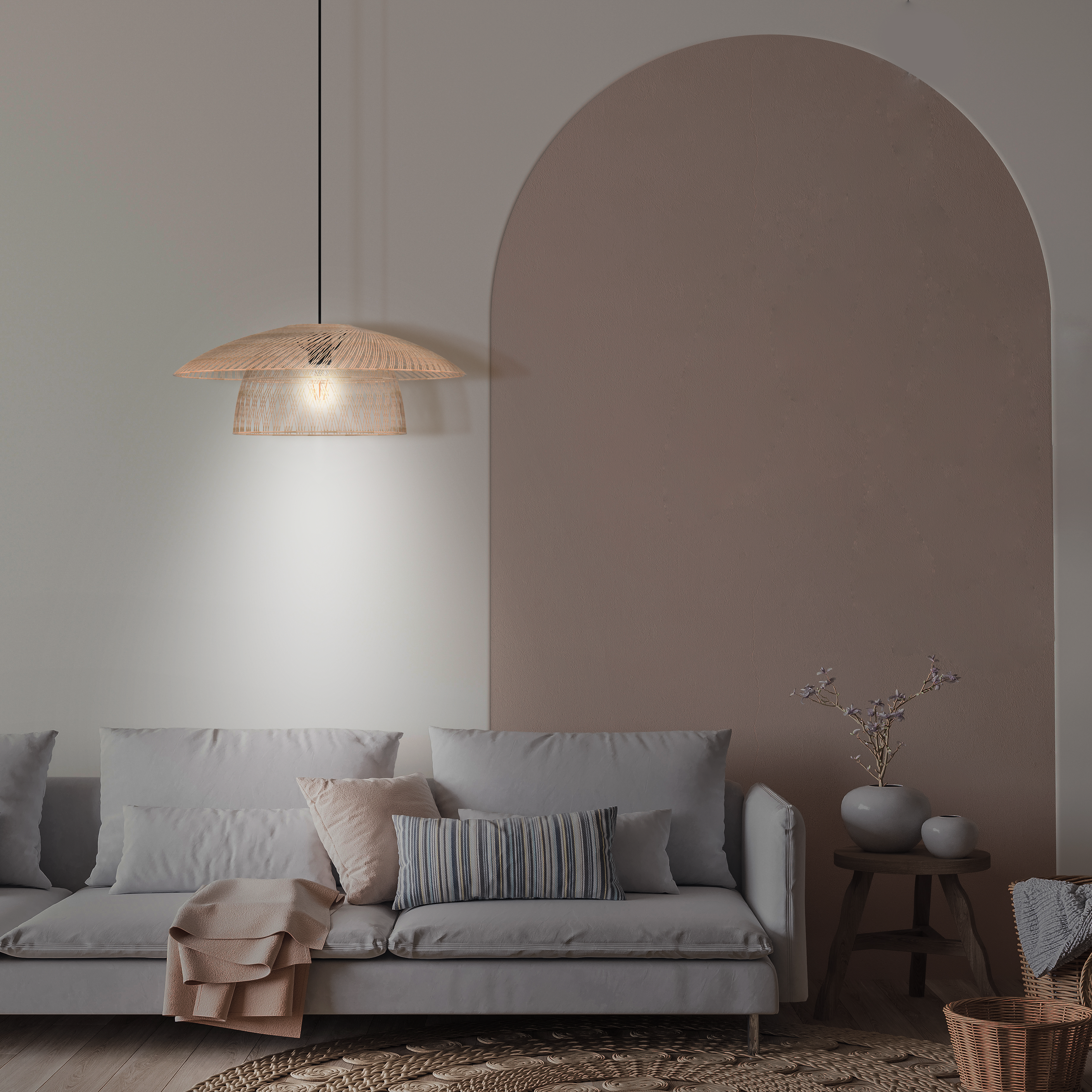 Lampadario Natura Banili beige paralume trasparente E27 Ø54cm INSPIRE - 11