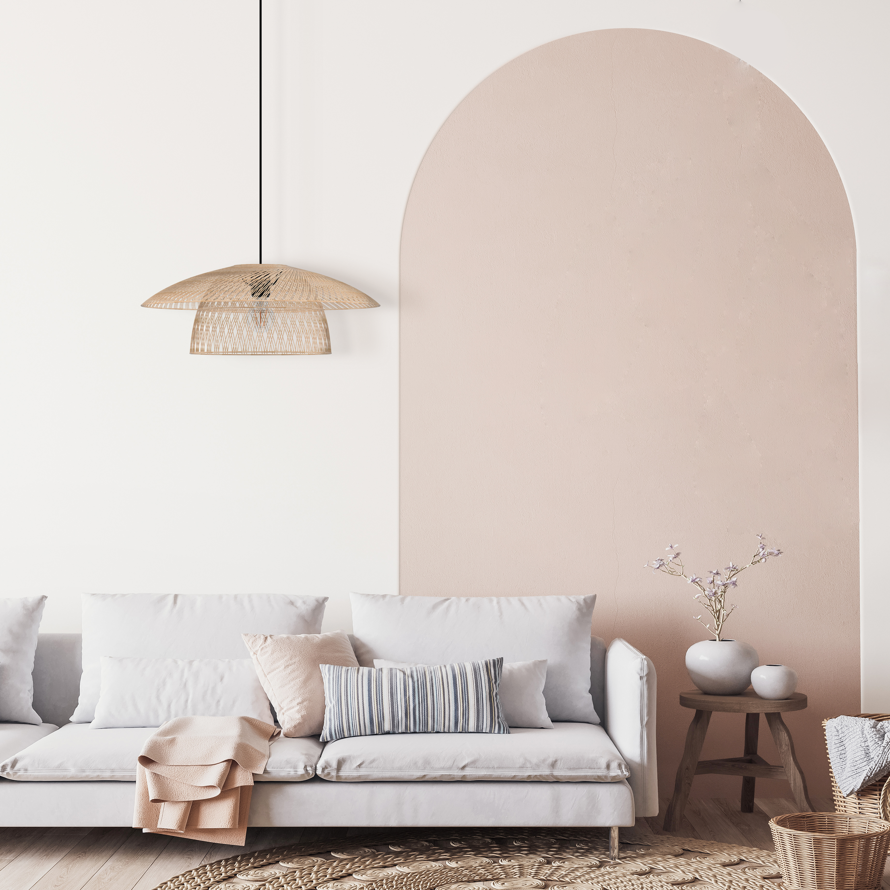 Lampadario Natura Banili beige paralume trasparente E27 Ø54cm INSPIRE - 10