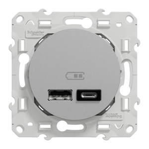 Prise chargeur double usb A+C à assembler Odace, SCHNEIDER ELECTRIC, aluminium