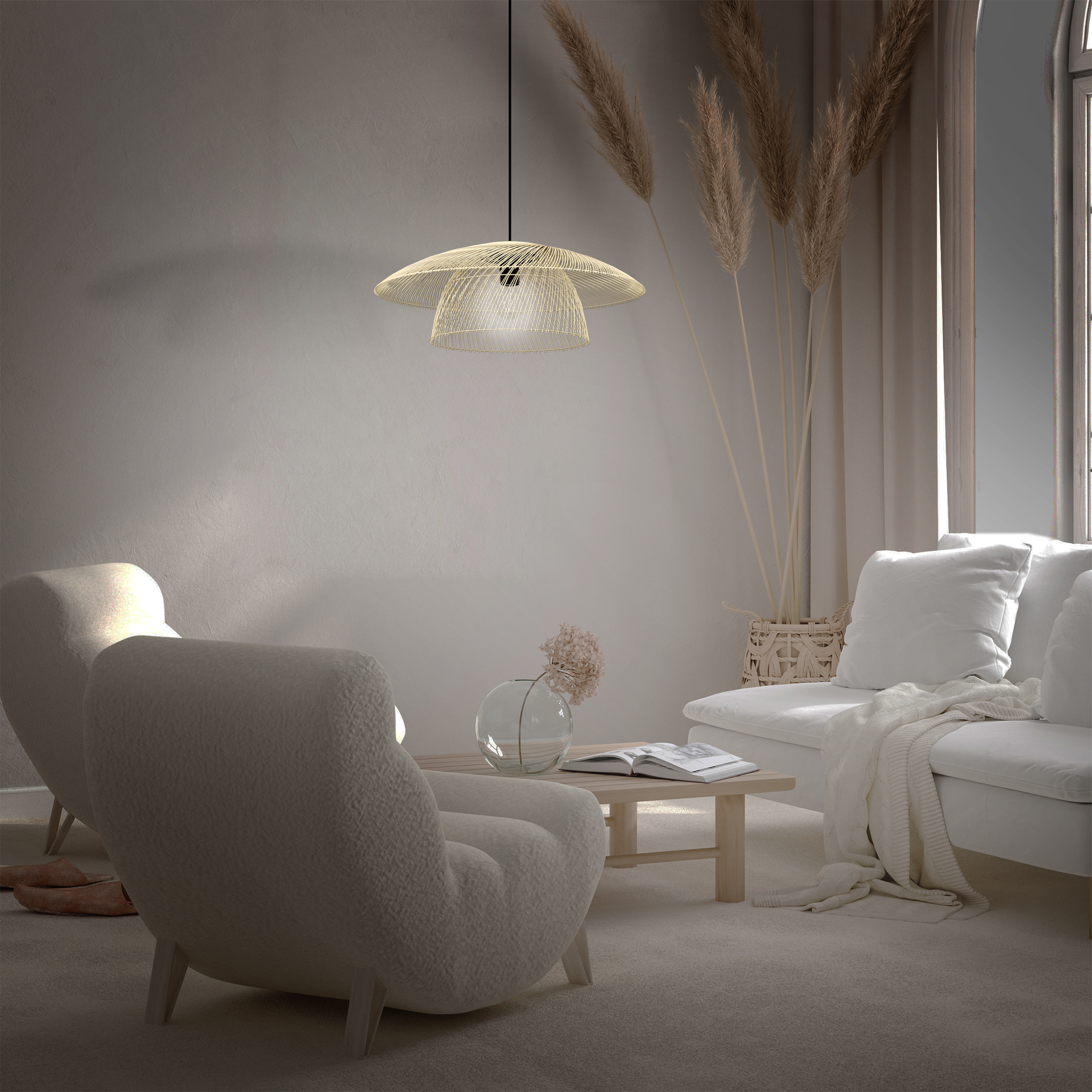 Lampadario Natura Banili beige paralume trasparente E27 Ø54cm INSPIRE - 9