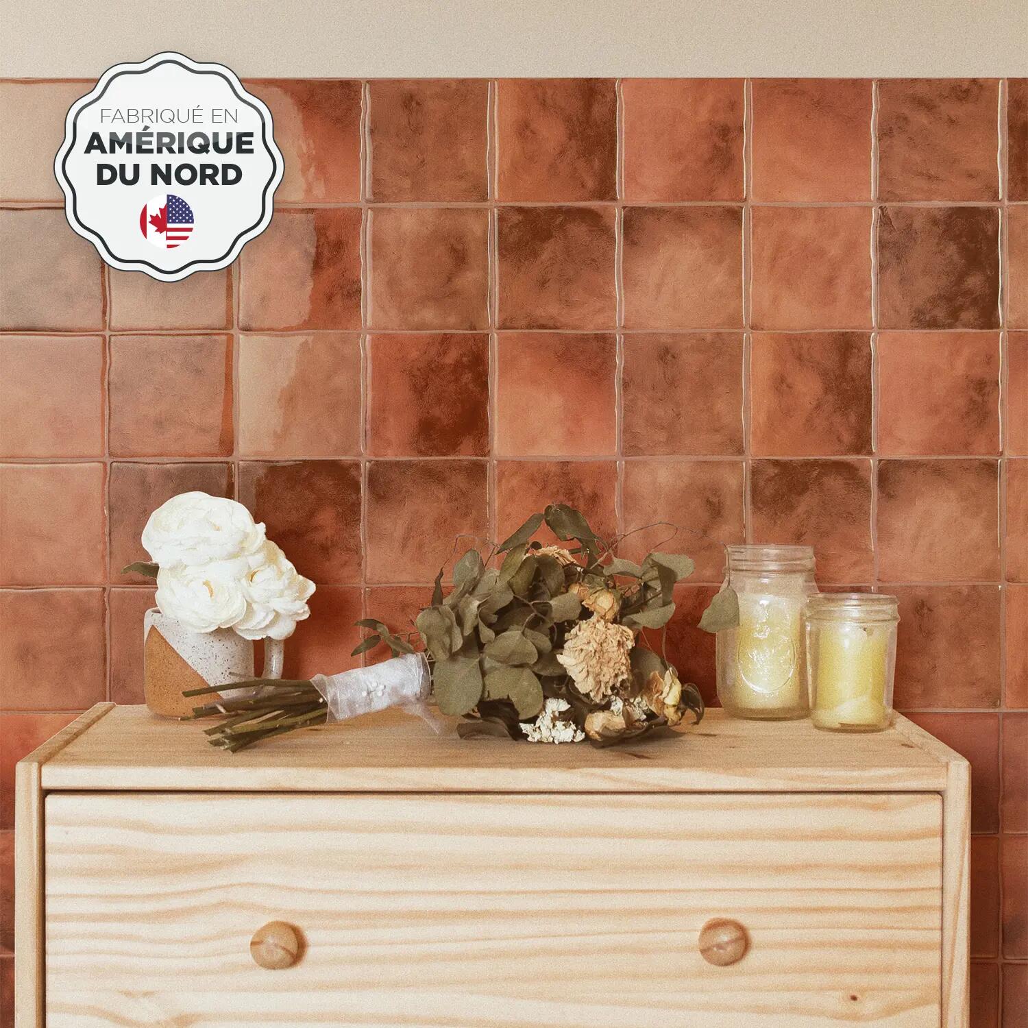 Lot de 4 crédences adhésives Smartiles Zellige safi, orange, 23 cm x 23 cm - 4