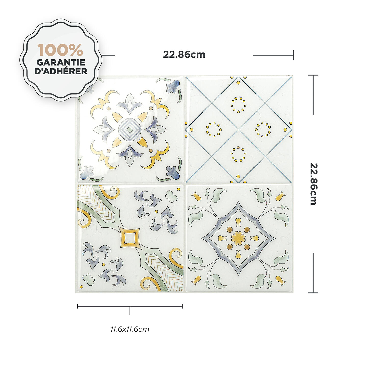 Lot de 4 crédences adhésives vintage velletri, beige, 22.86X22.86 cm - 4