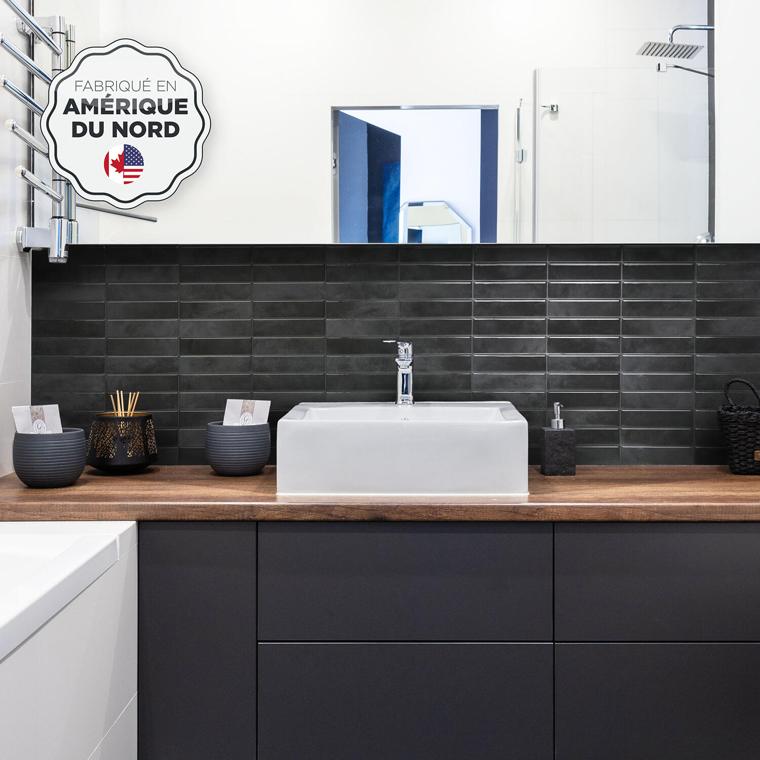 Lot de 4 adhésif décoratif SMART TILES Morocco, noir l.0.228 x L.0.2903 m - 2