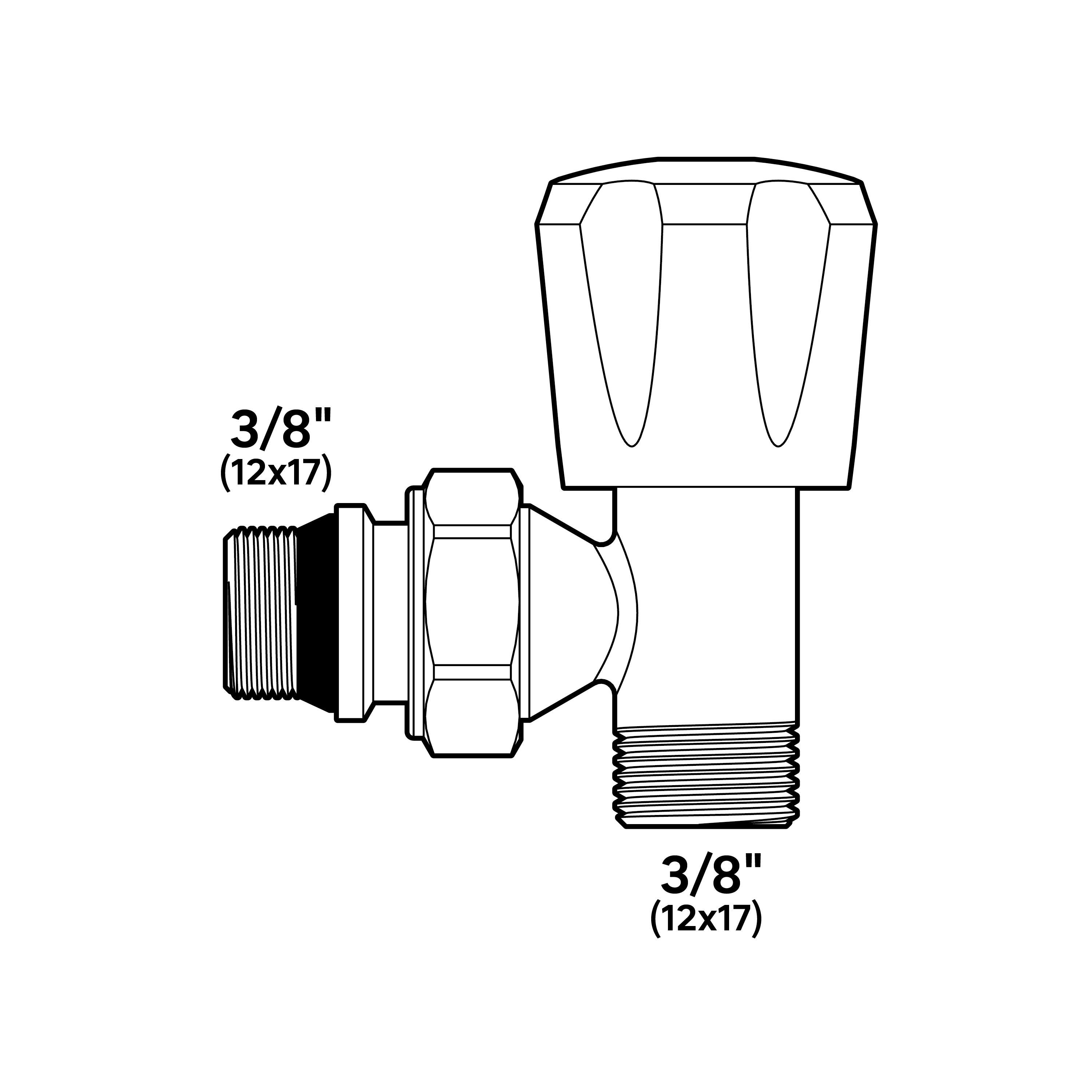 Valvula escuadra de compresión de 3/8