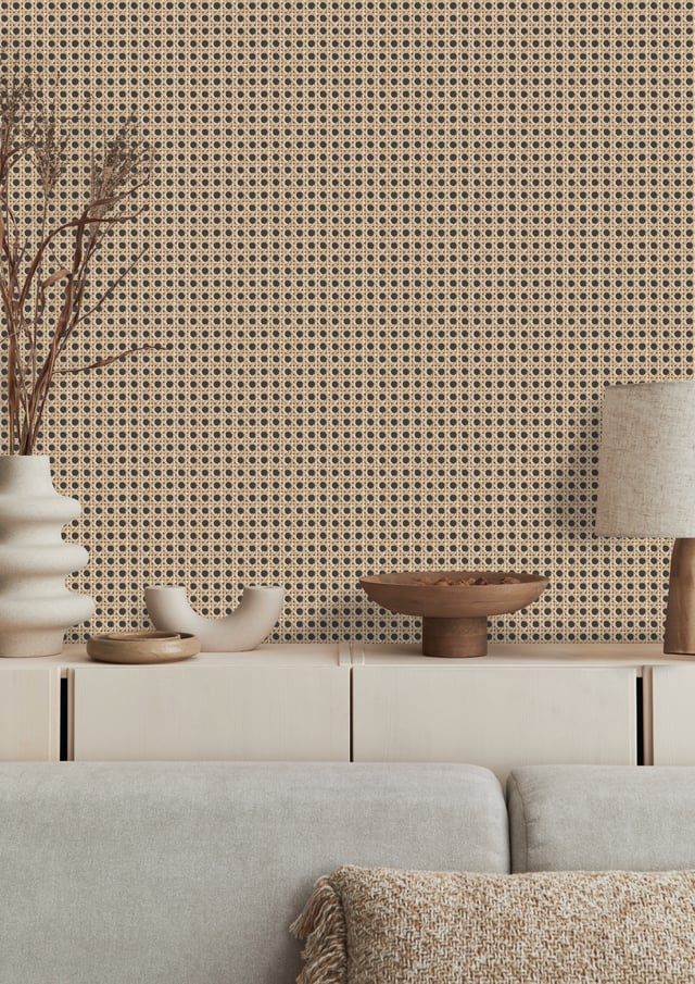 Papier peint intissé Cannage beige/noir