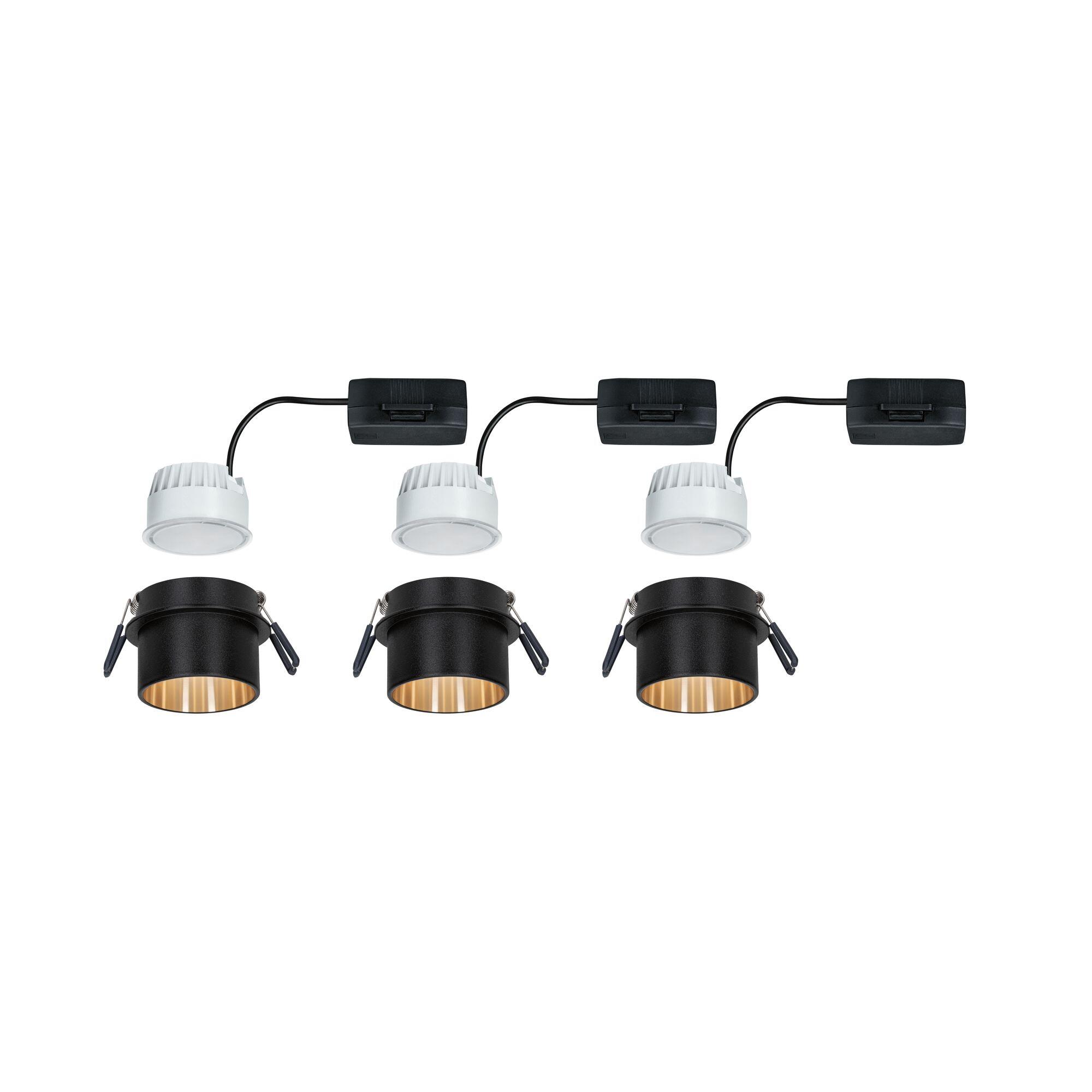 Kit 3 spots à encastrer LED fixe Gil, 2700K PAULMANN rond noir or - 2