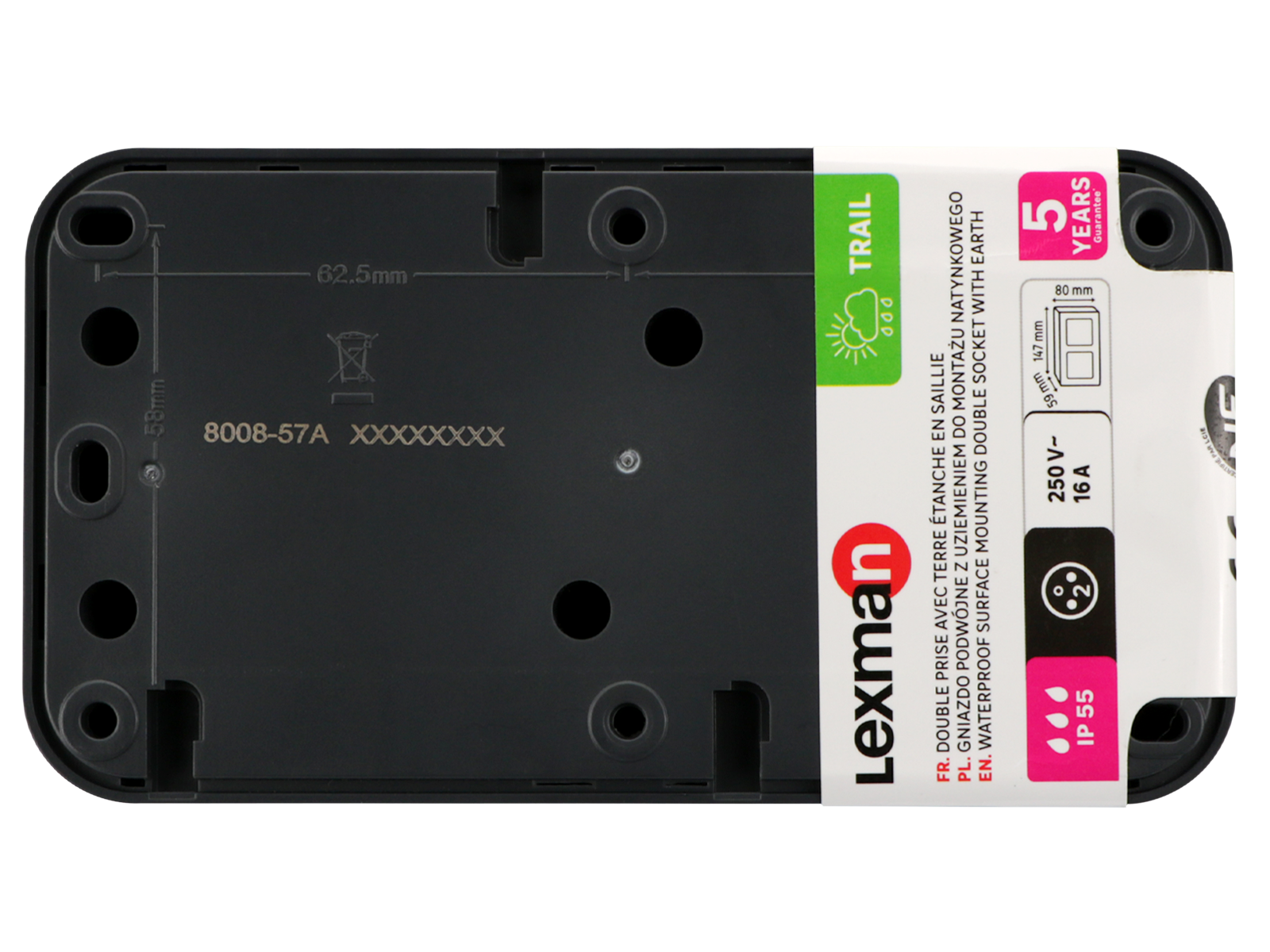 Double prise avec terre étanche complet Trail, LEXMAN anthracite - 8