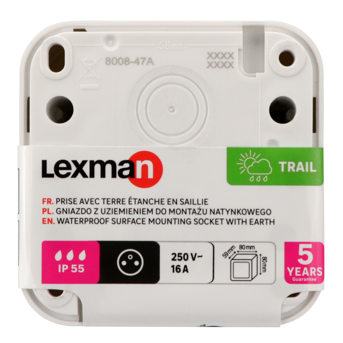 Prise avec terre étanche complet Trail, LEXMAN blanc - 9