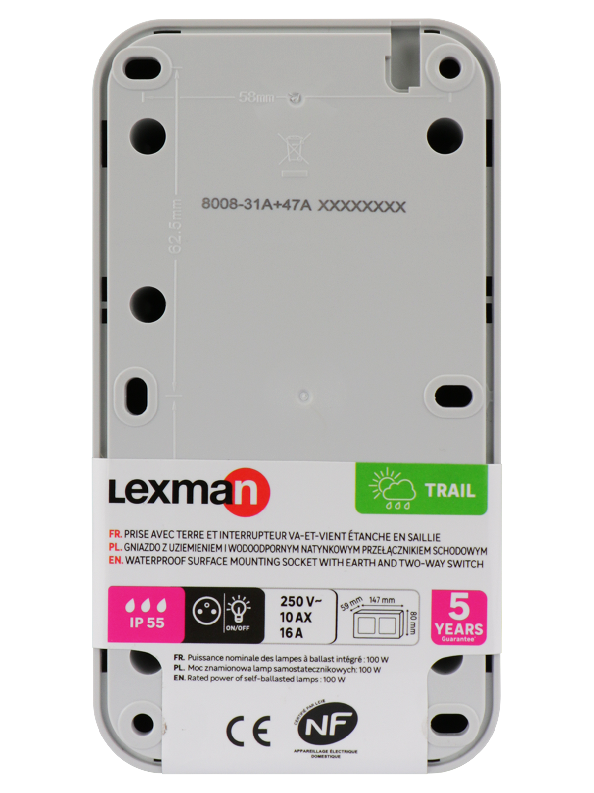 Prise et interrupteur, LEXMAN Trail, gris - 10