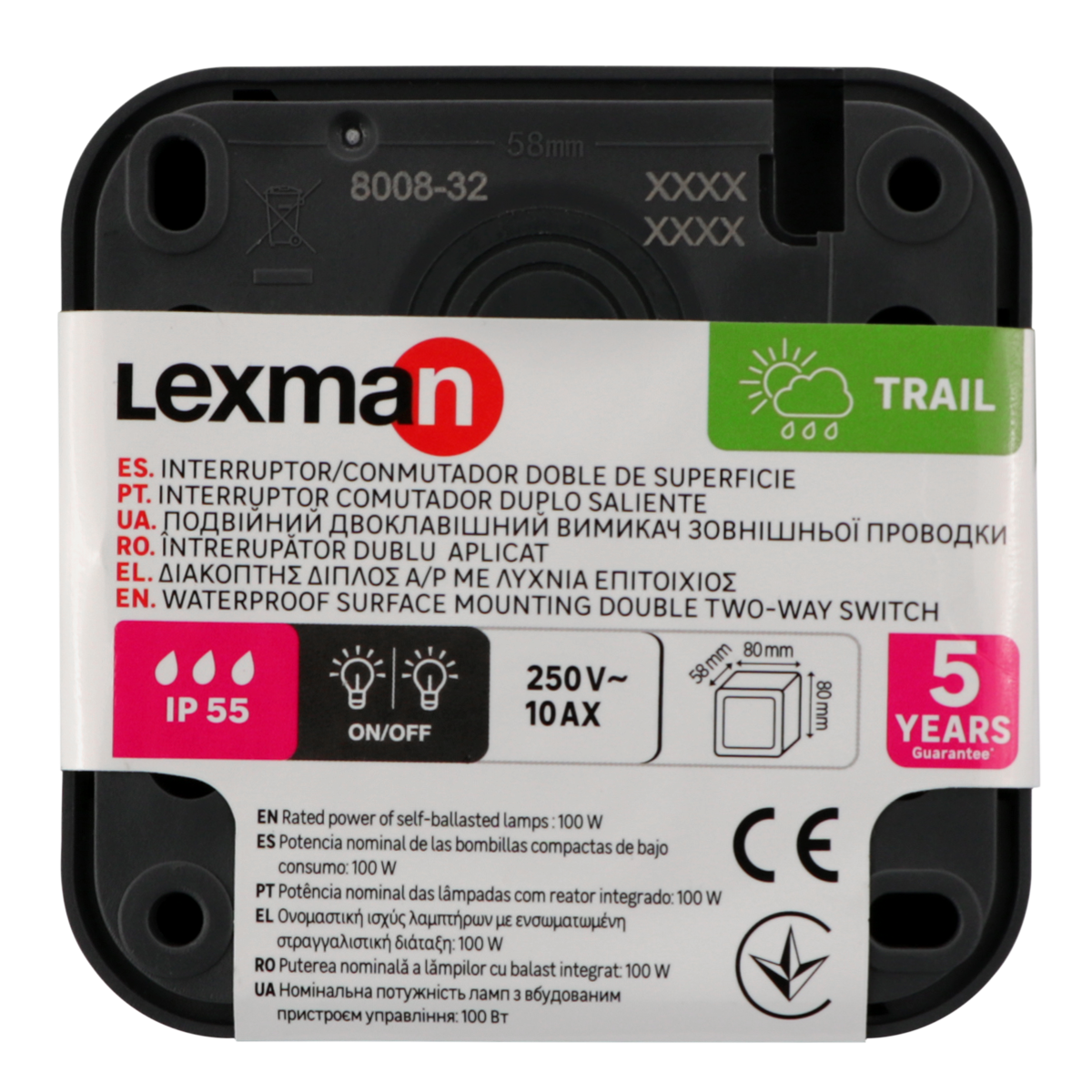 Interruptor duplo exterior LEXMAN TRAIL ANTRACITE IP55 - 8