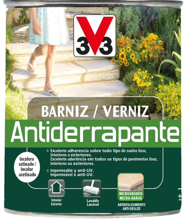 Barniz antideslizante suelo color incoloro para piedra V33 satinado 2.5L base agua