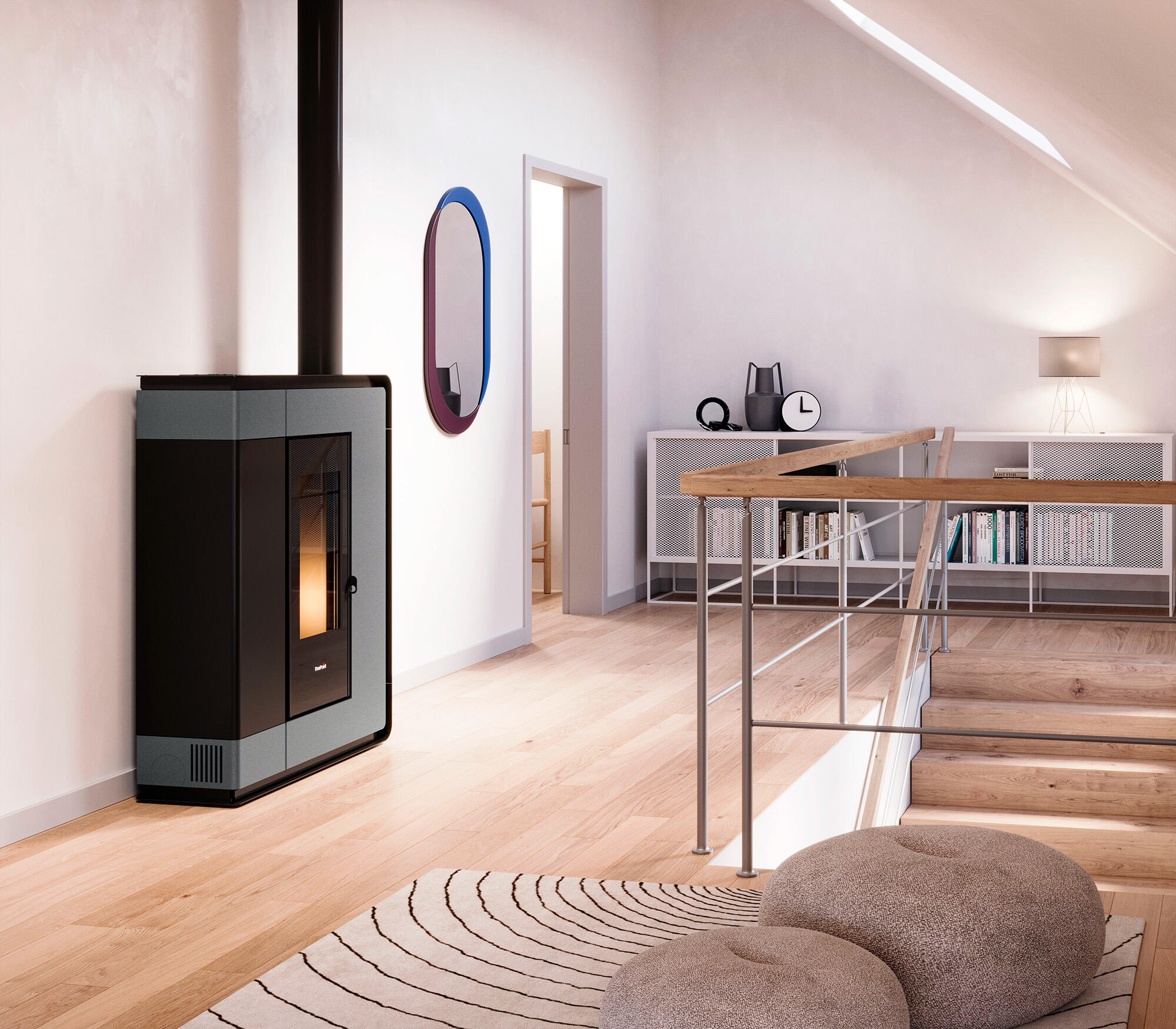 estufa de pellet canalizable freepoint arco 85 kw titanio