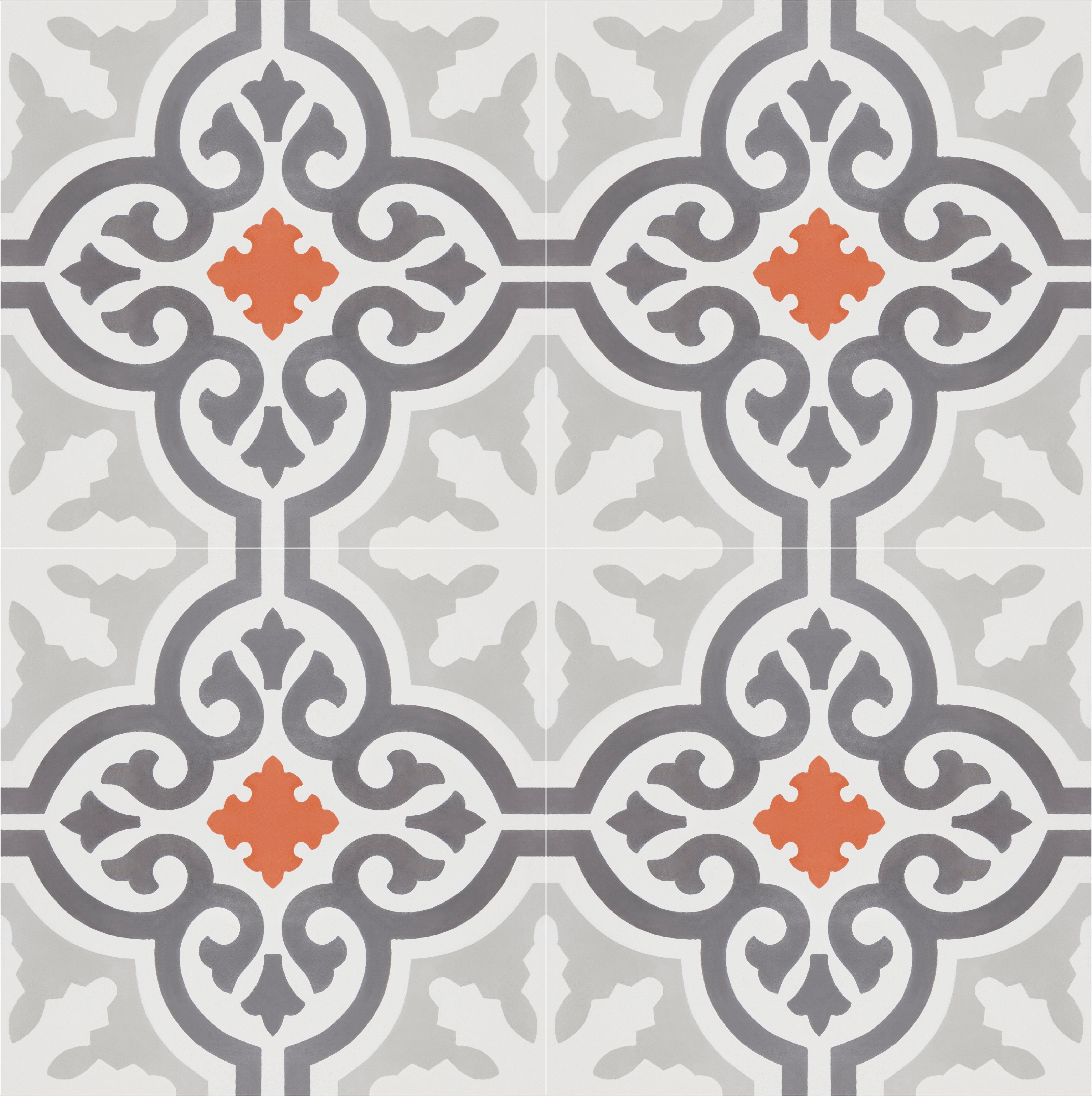 Suelo/azulejo cemento efecto hidráulico gris, blanco y rojo 20x20 cm