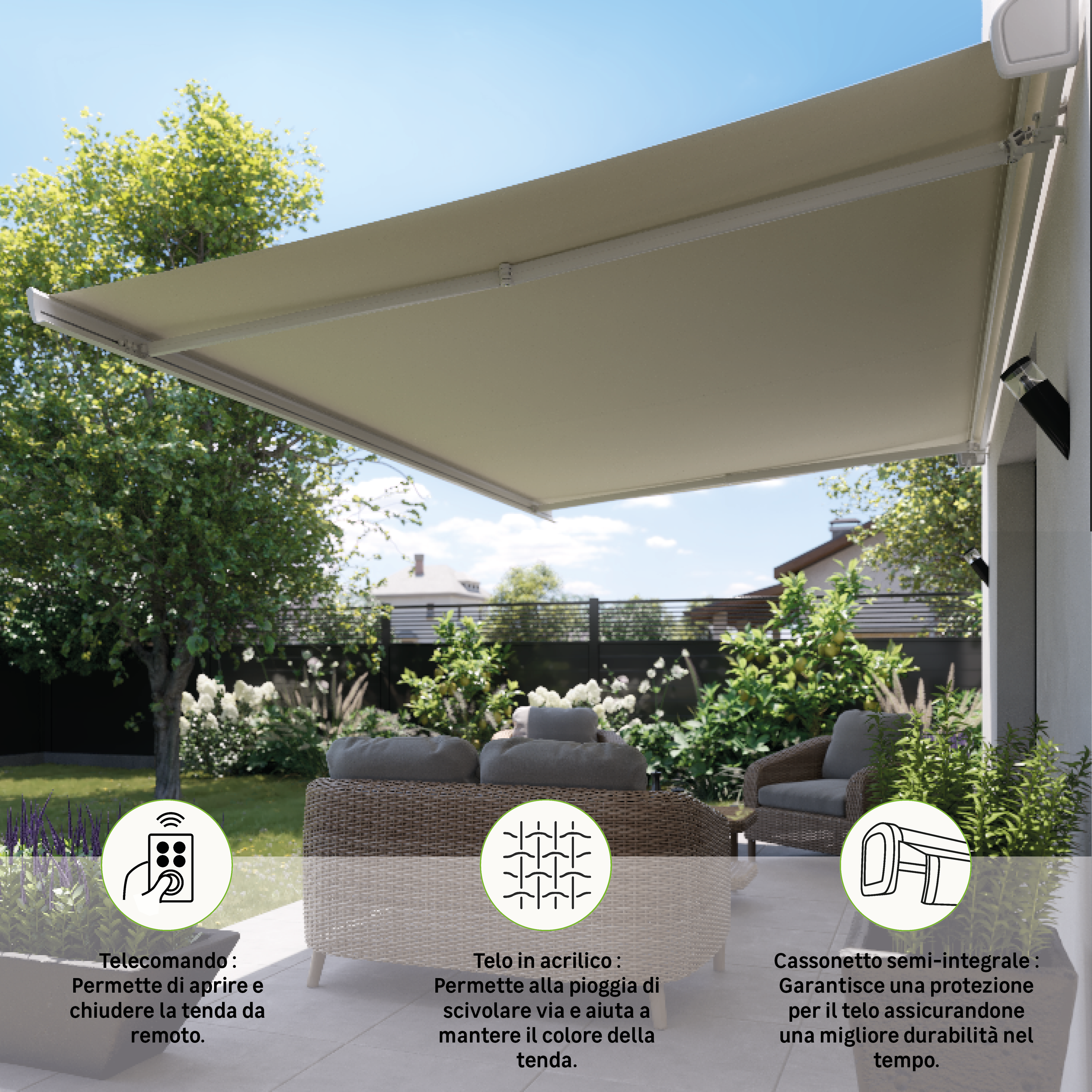 Tenda da sole a bracci estensibili per terrazza, L 3.95 x 3 m, motorizzato, in poliestere, NATERIAL Zefir - 18