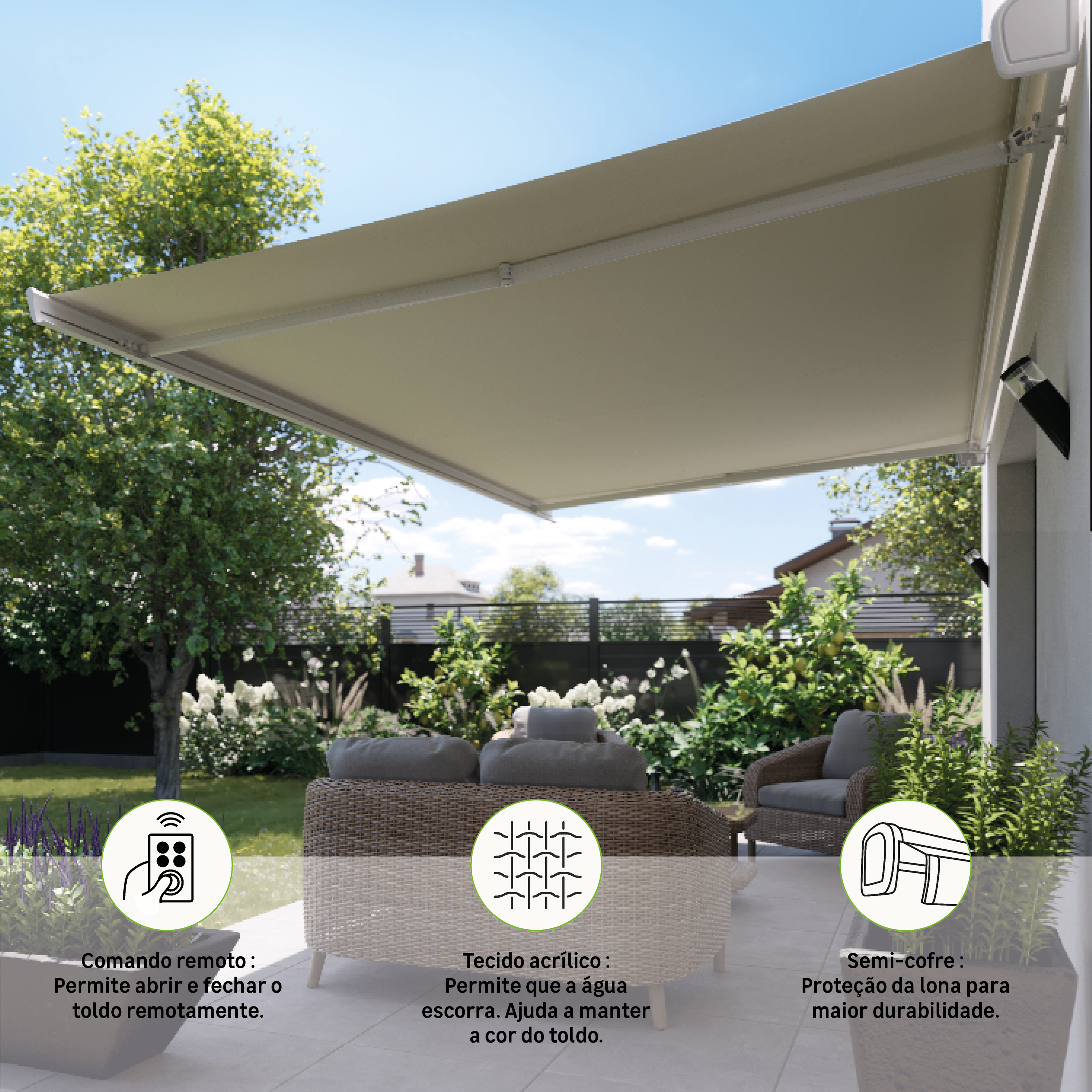 Toldo motorizado semi-cofre Naterial Zefir com tela 4X3 m - 10