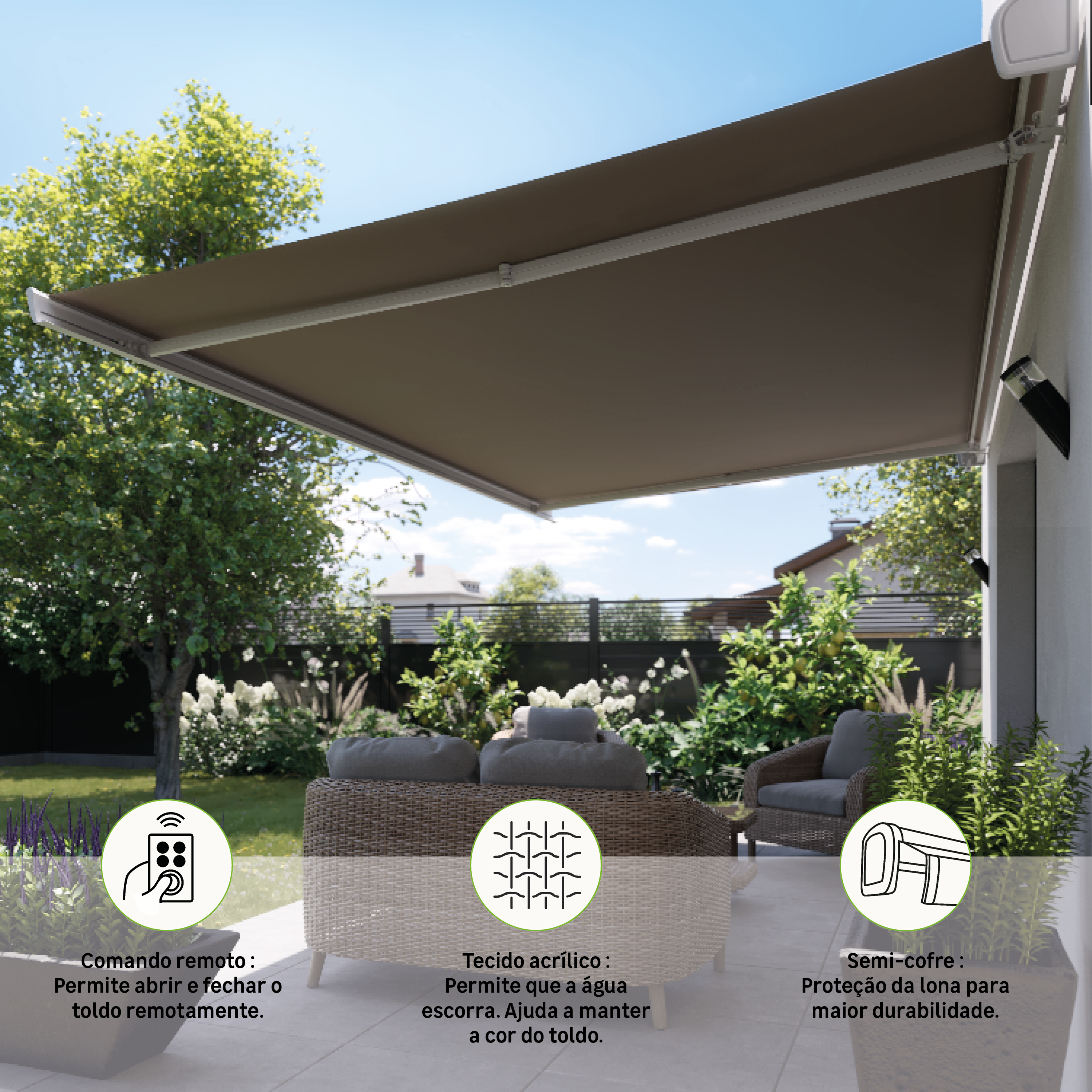Toldo motorizado semi-caixa branco 3.95x3 m liso taupe Naterial Zefir - 9