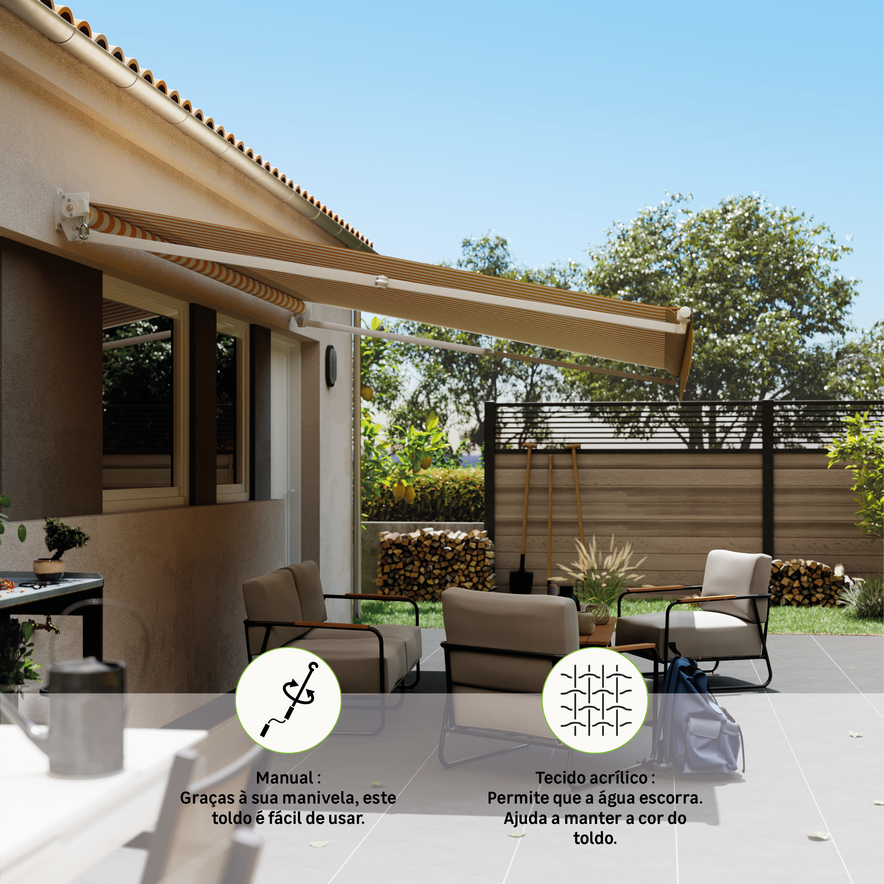 Toldo manual semi-caixa branco 2.95x2 m às riscas amarelo Naterial Eco - 5