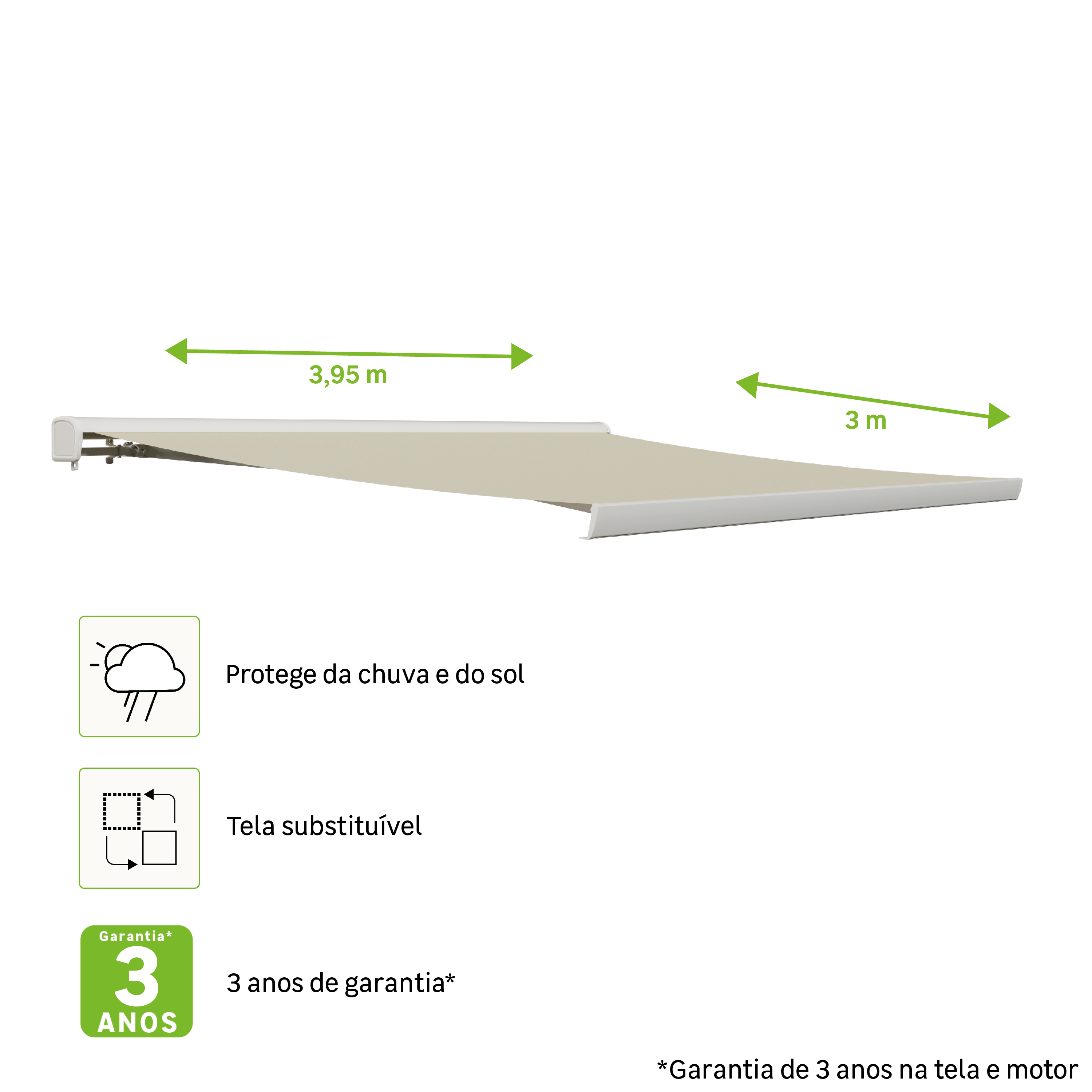 Toldo motorizado semi-cofre Naterial Zefir com tela 4X3 m - 9