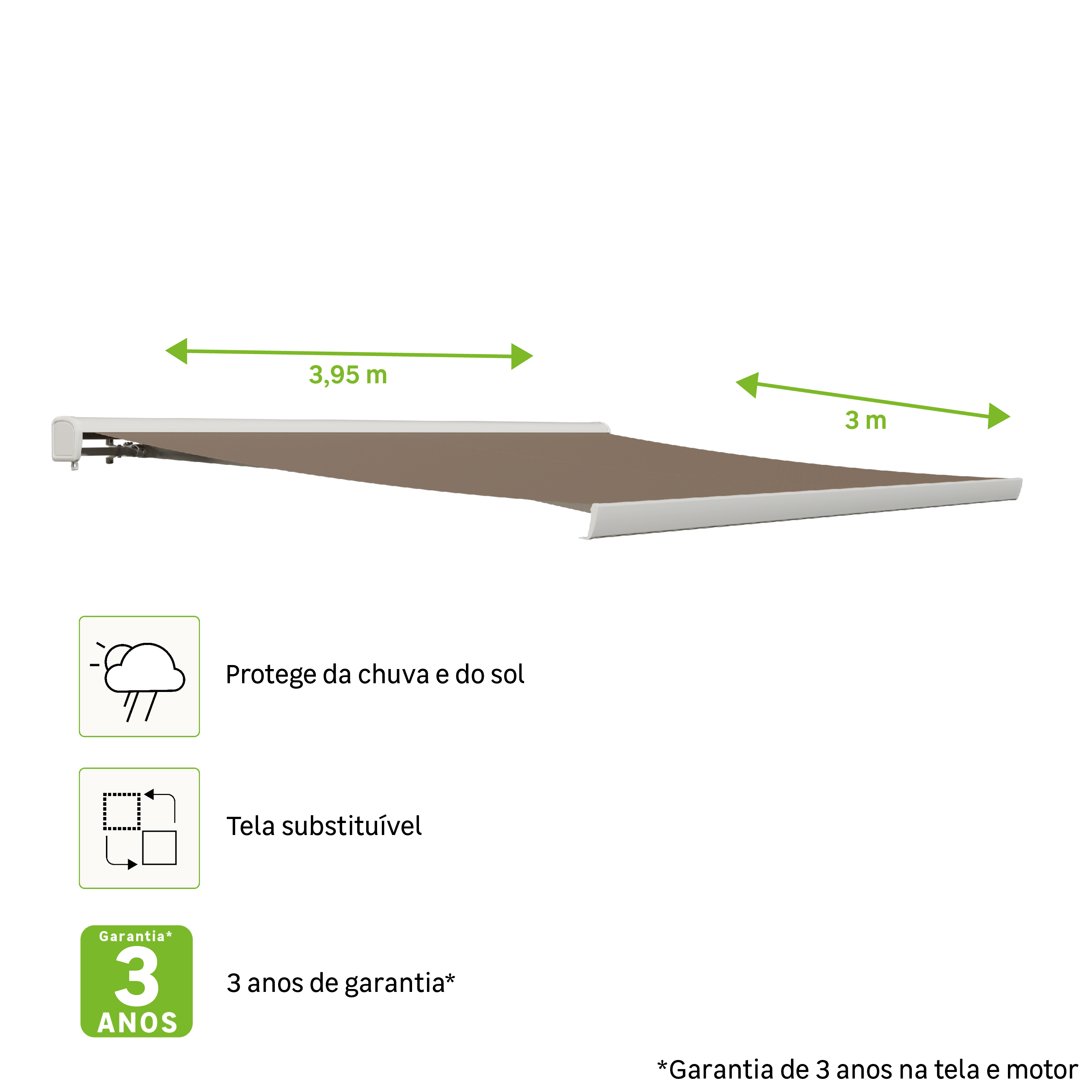 Toldo motorizado semi-caixa branco 3.95x3 m liso taupe Naterial Zefir - 8