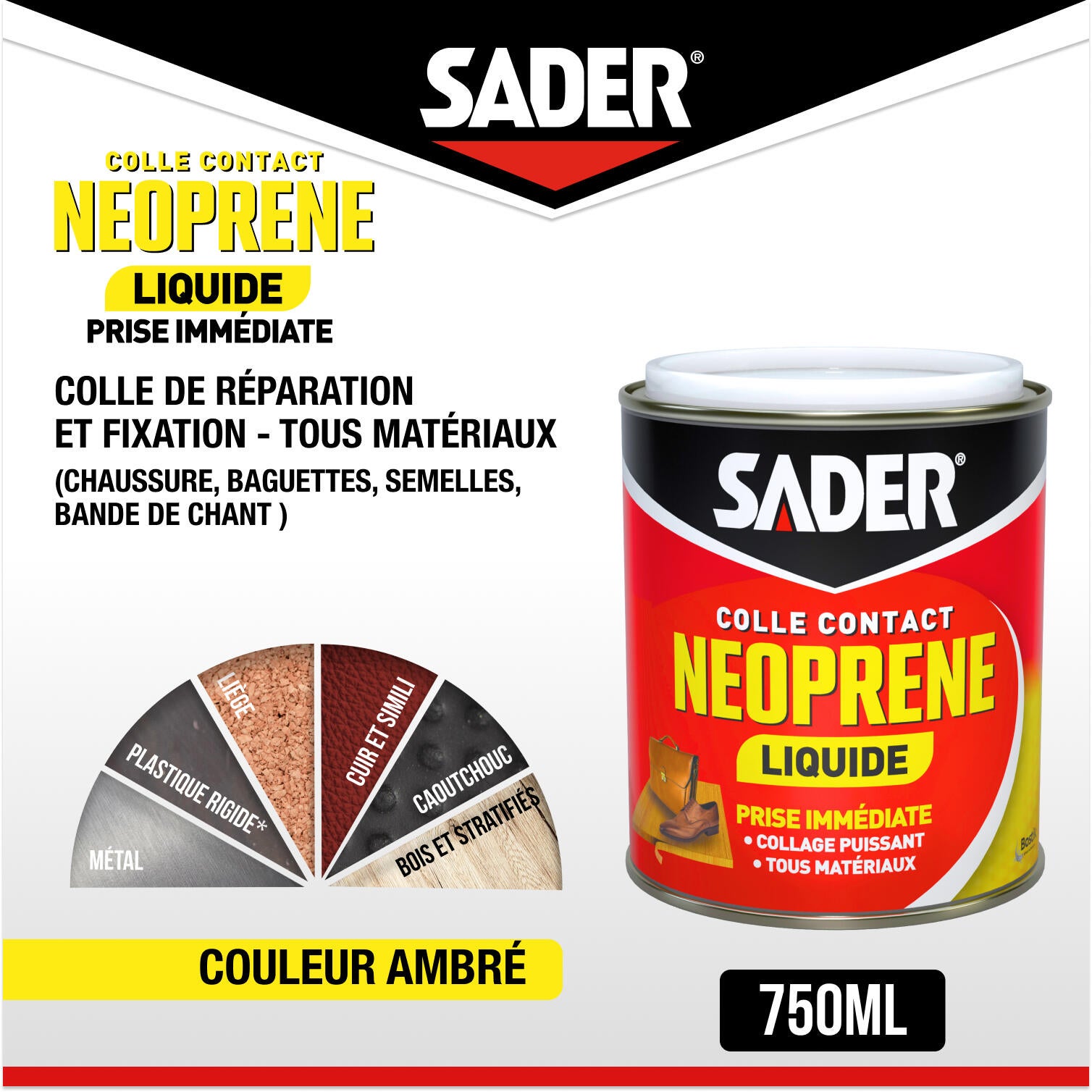 Colle d'assemblage liquide néoprène Liquide multi-usages SADER, 750ml beige - 2