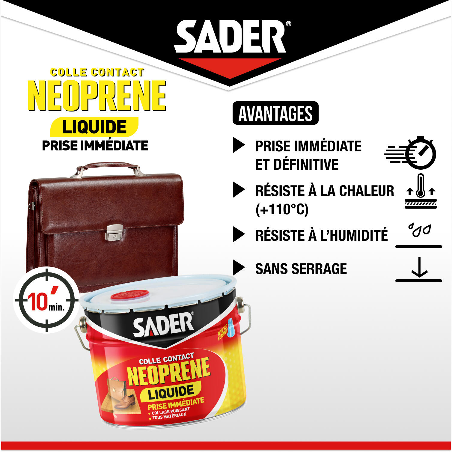 Colle d'assemblage liquide néoprène SADER Liquide multi-usages beige, 2500ml - 4