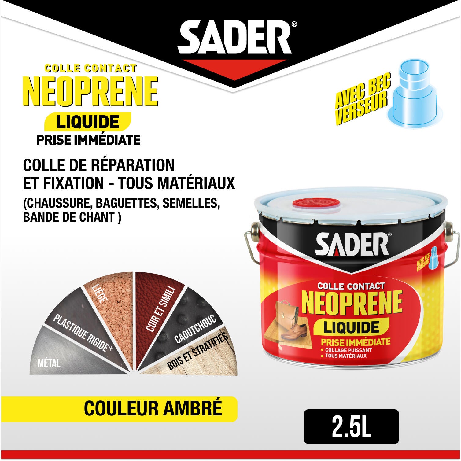 Colle d'assemblage liquide néoprène SADER Liquide multi-usages beige, 2500ml - 2