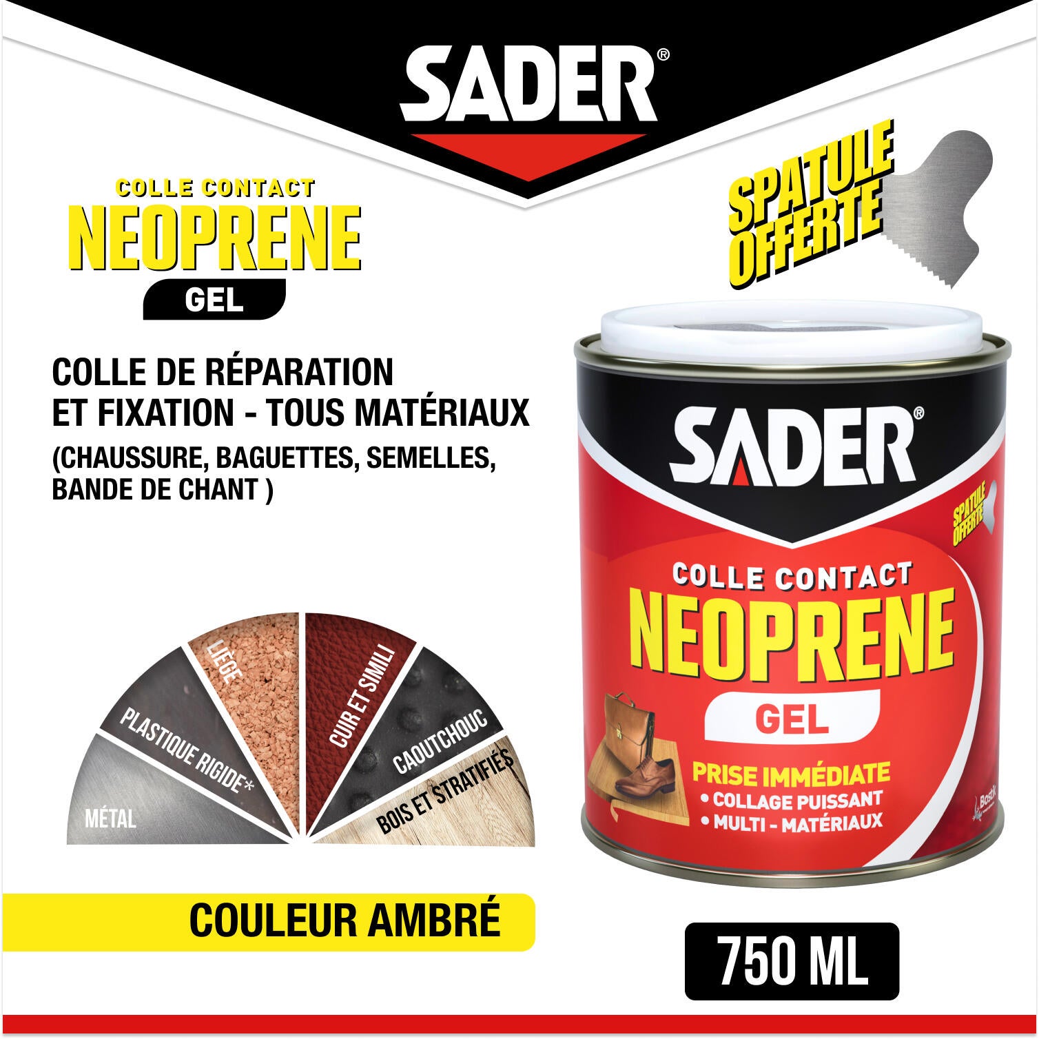 Colle d'assemblage gel néoprène SADER Gel multi-usages beige, 750ml - 2