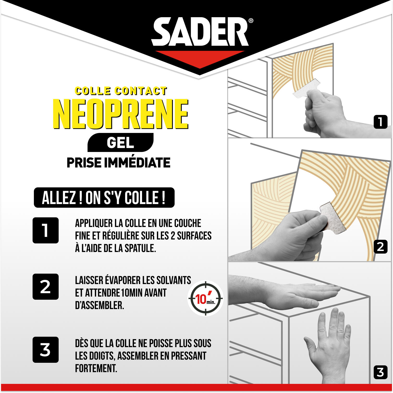 Colle d'assemblage gel néoprène Gel multi-usages SADER, 250ml beige - 3