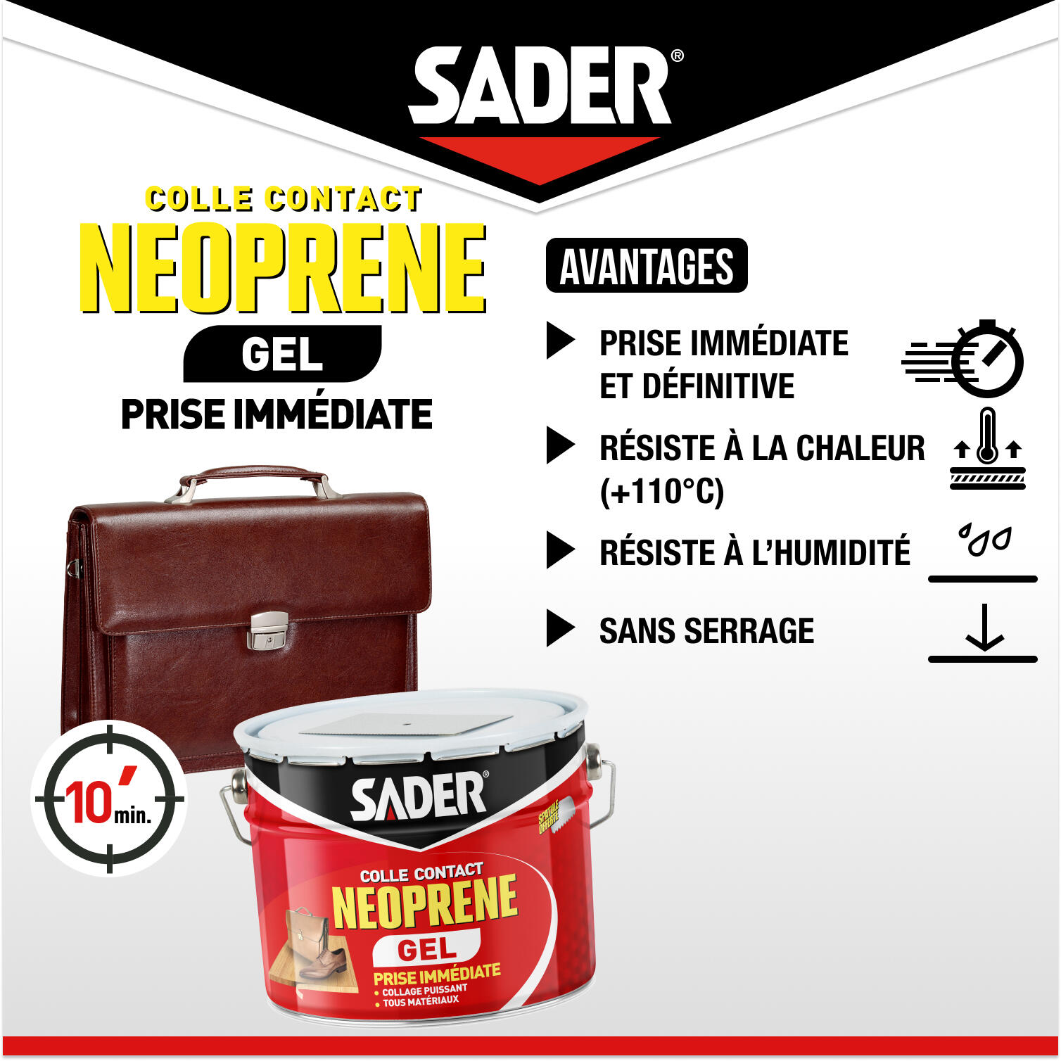 Colle d'assemblage gel néoprène SADER Gel multi-usages beige, 2500ml - 4