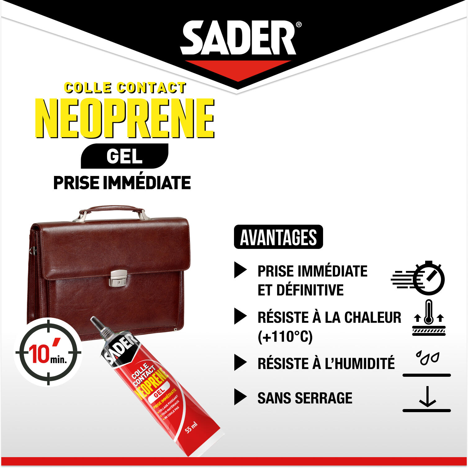 Colle d'assemblage gel néoprène Gel multi-usages SADER, 55ml beige - 4