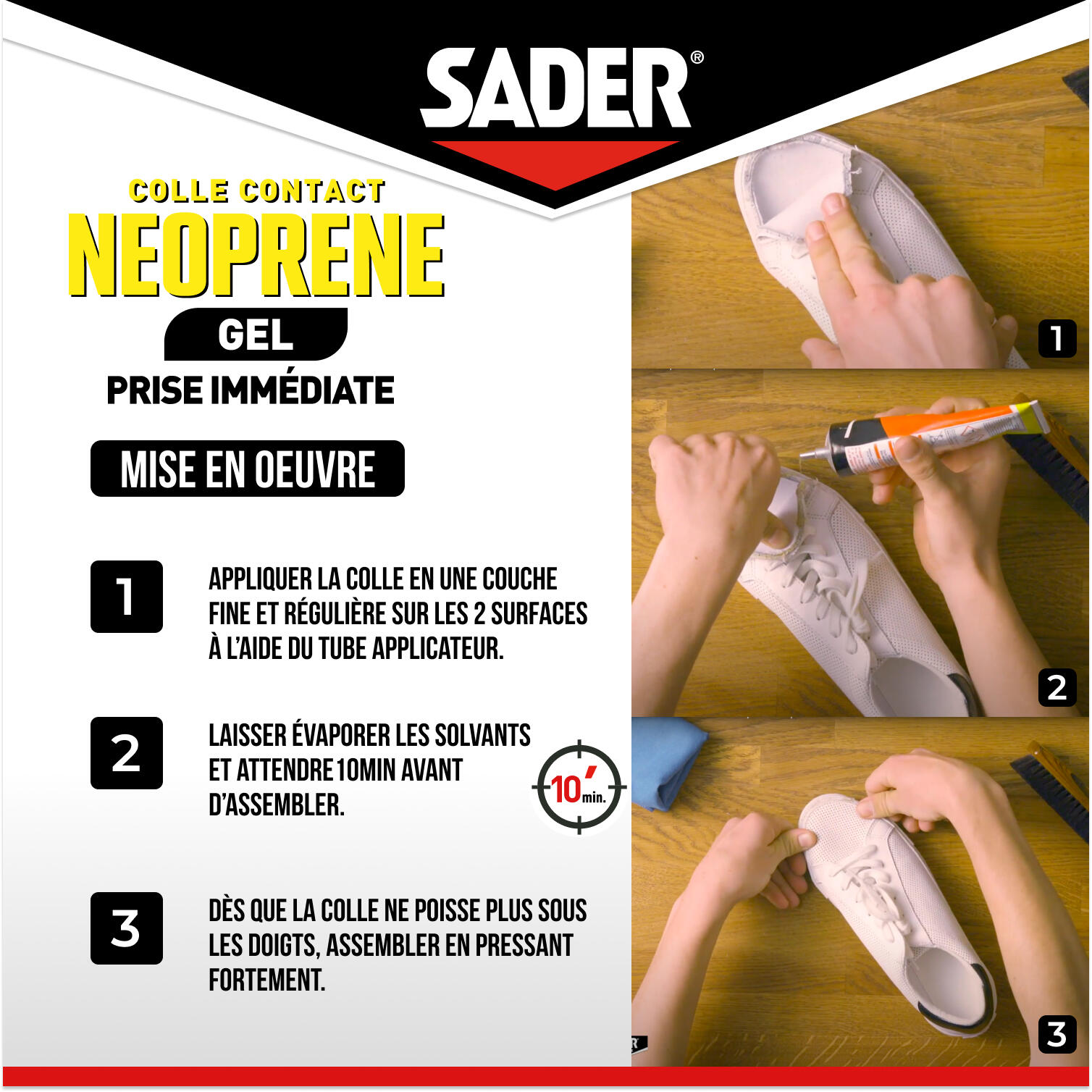 Colle d'assemblage gel néoprène Gel multi-usages SADER, 55ml beige - 3