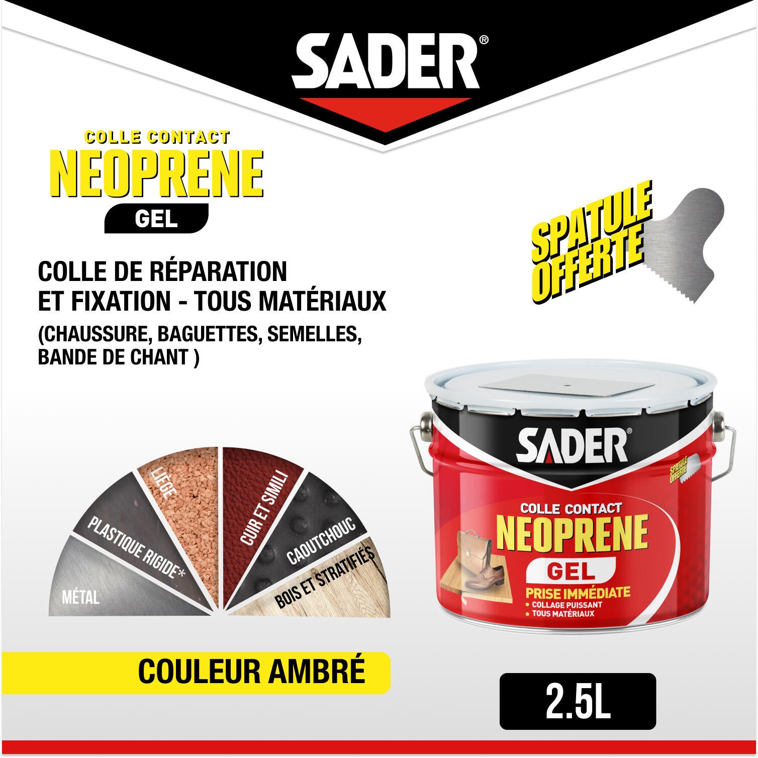 Colle d'assemblage gel néoprène SADER Gel multi-usages beige, 2500ml - 2