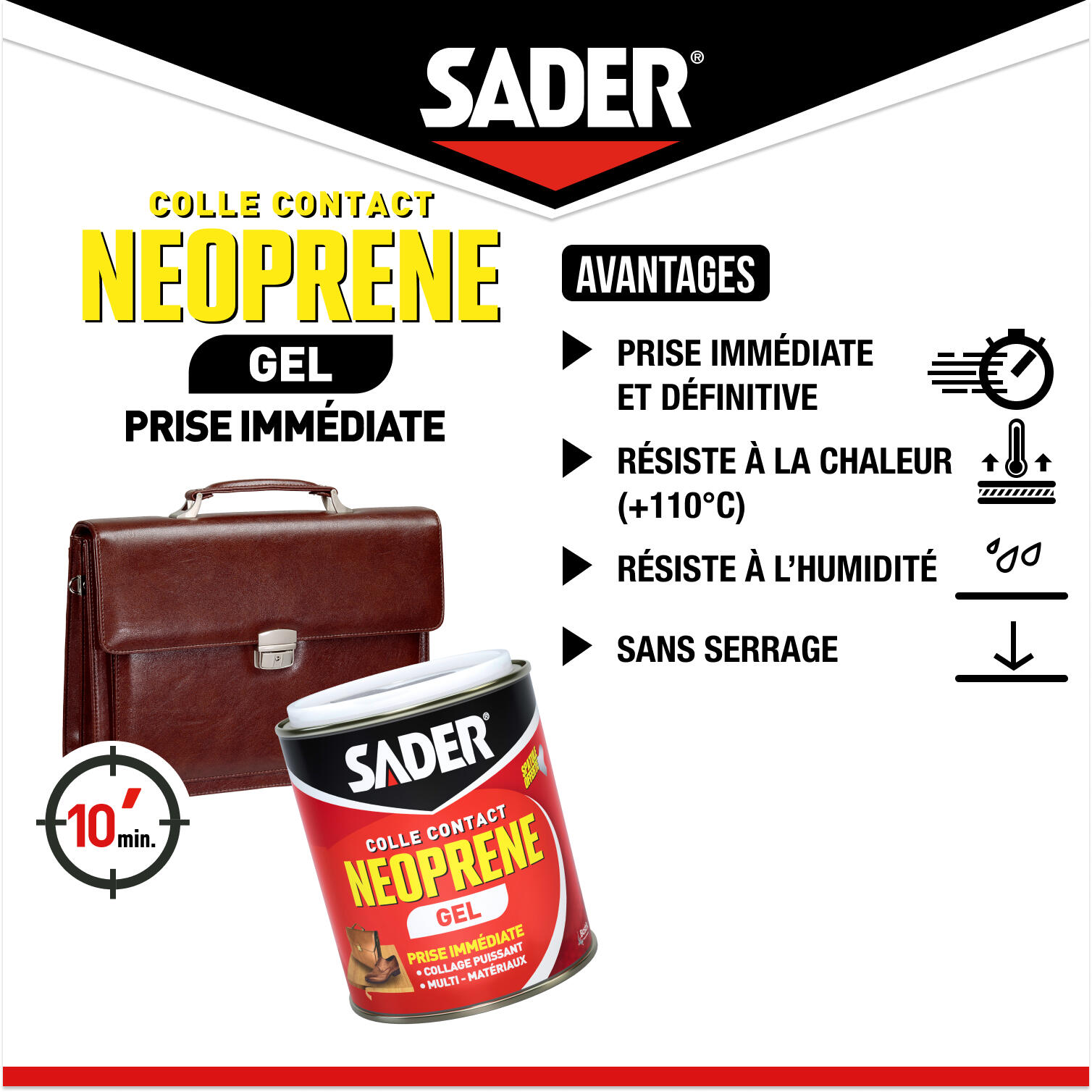 Colle d'assemblage gel néoprène Gel multi-usages SADER, 750ml beige - 4