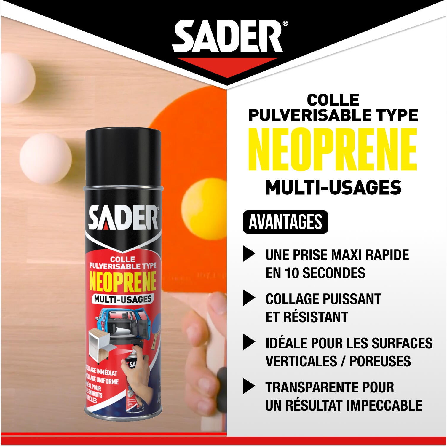 Colle d'assemblage liquide néoprène SADER Aérosol multi-usages blanc, 500ml - 4