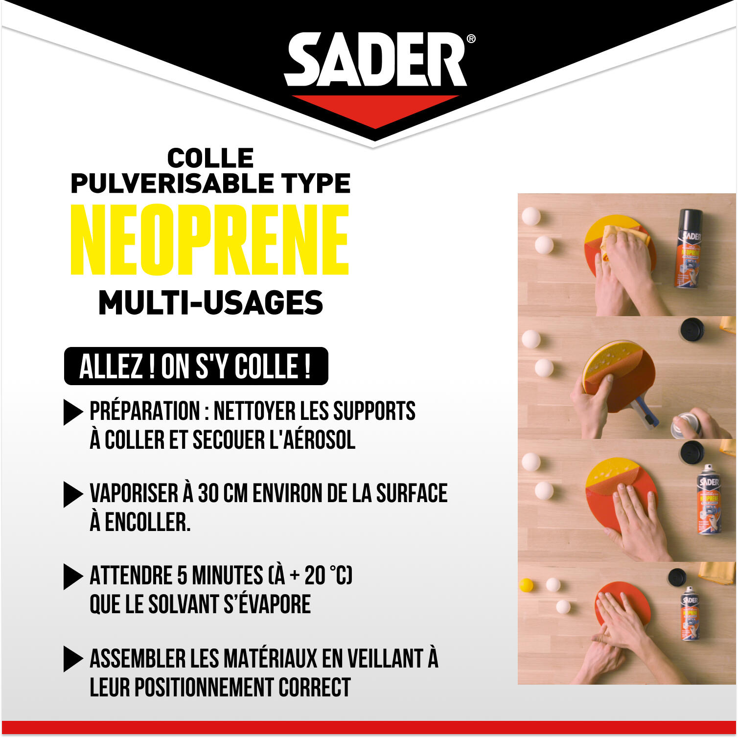 Colle d'assemblage liquide néoprène SADER Aérosol multi-usages blanc, 500ml - 3