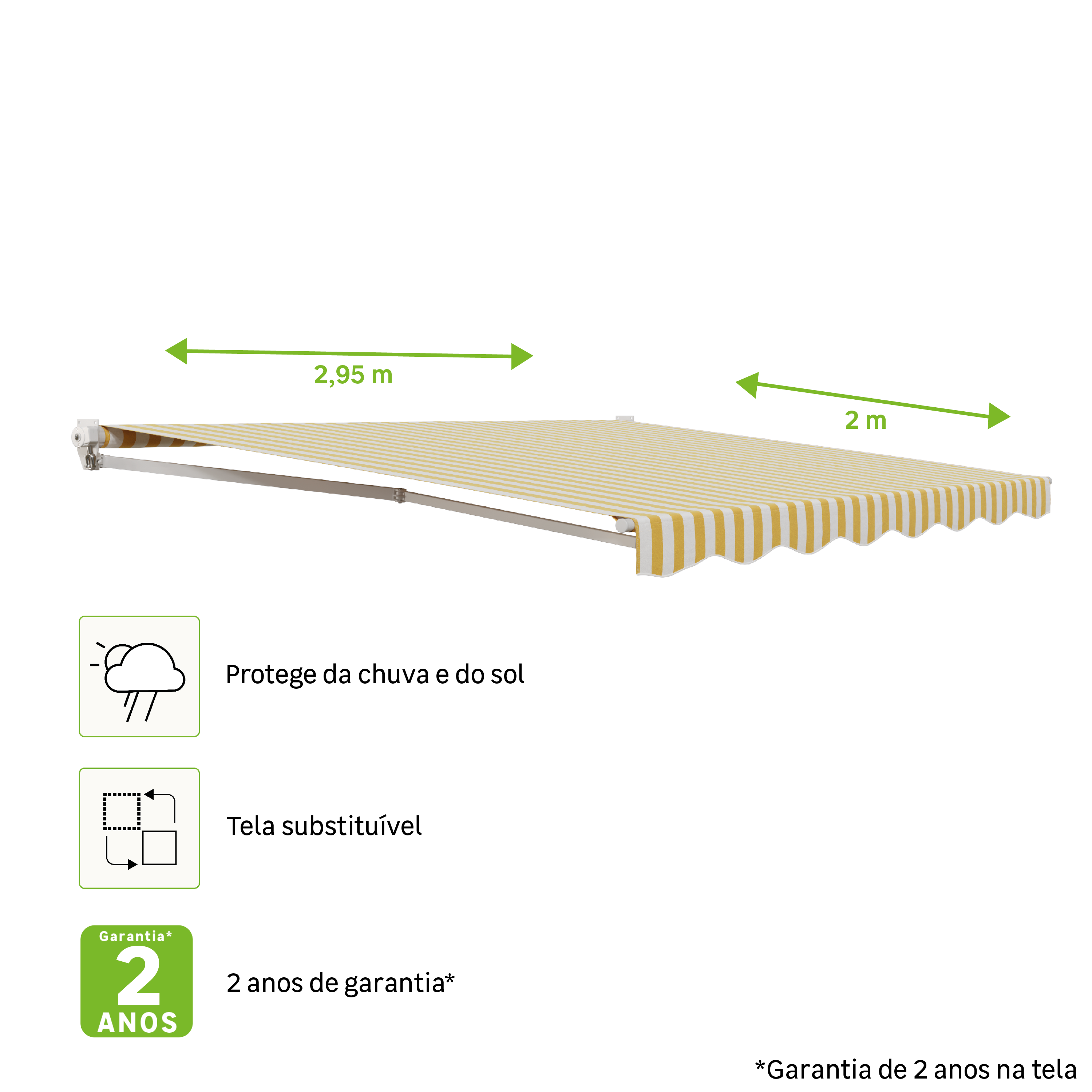 Toldo manual semi-caixa branco 2.95x2 m às riscas amarelo Naterial Eco - 2