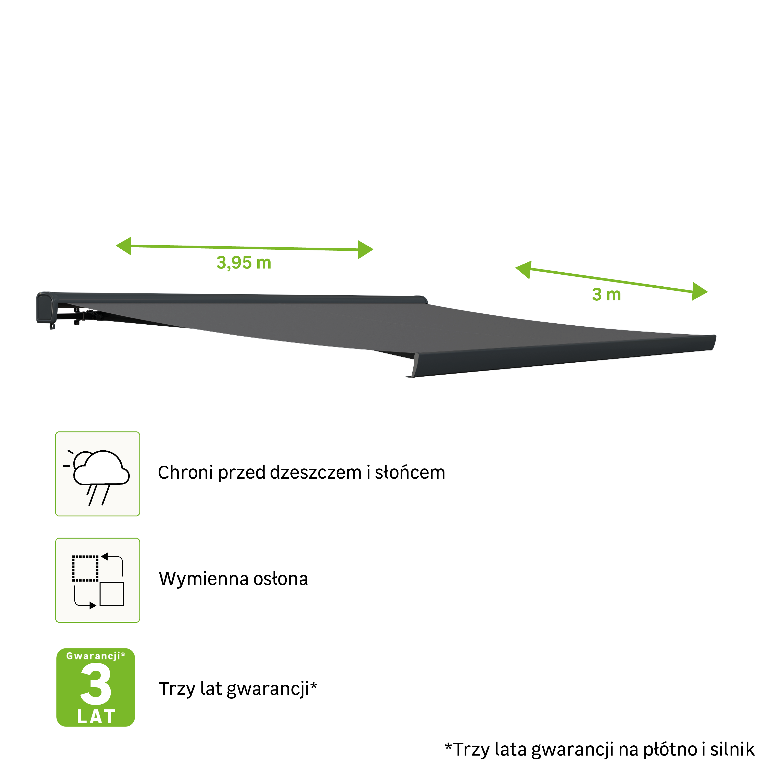Markiza tarasowa z napędem 3.95x3 m Zefir antracytowa Naterial - 3