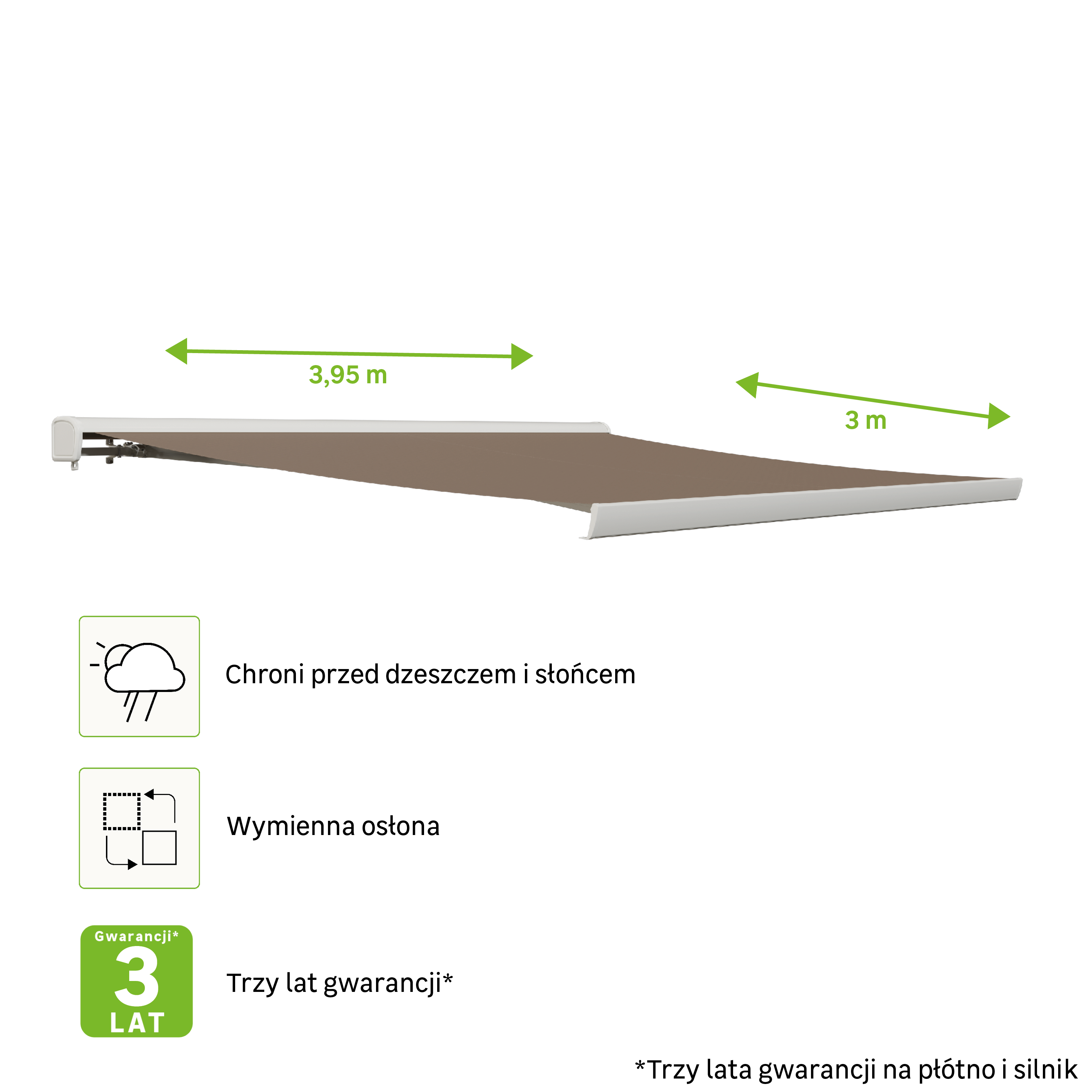 Markiza tarasowa z napędem 3.95x3 metry Zefir brązowa Naterial - 3