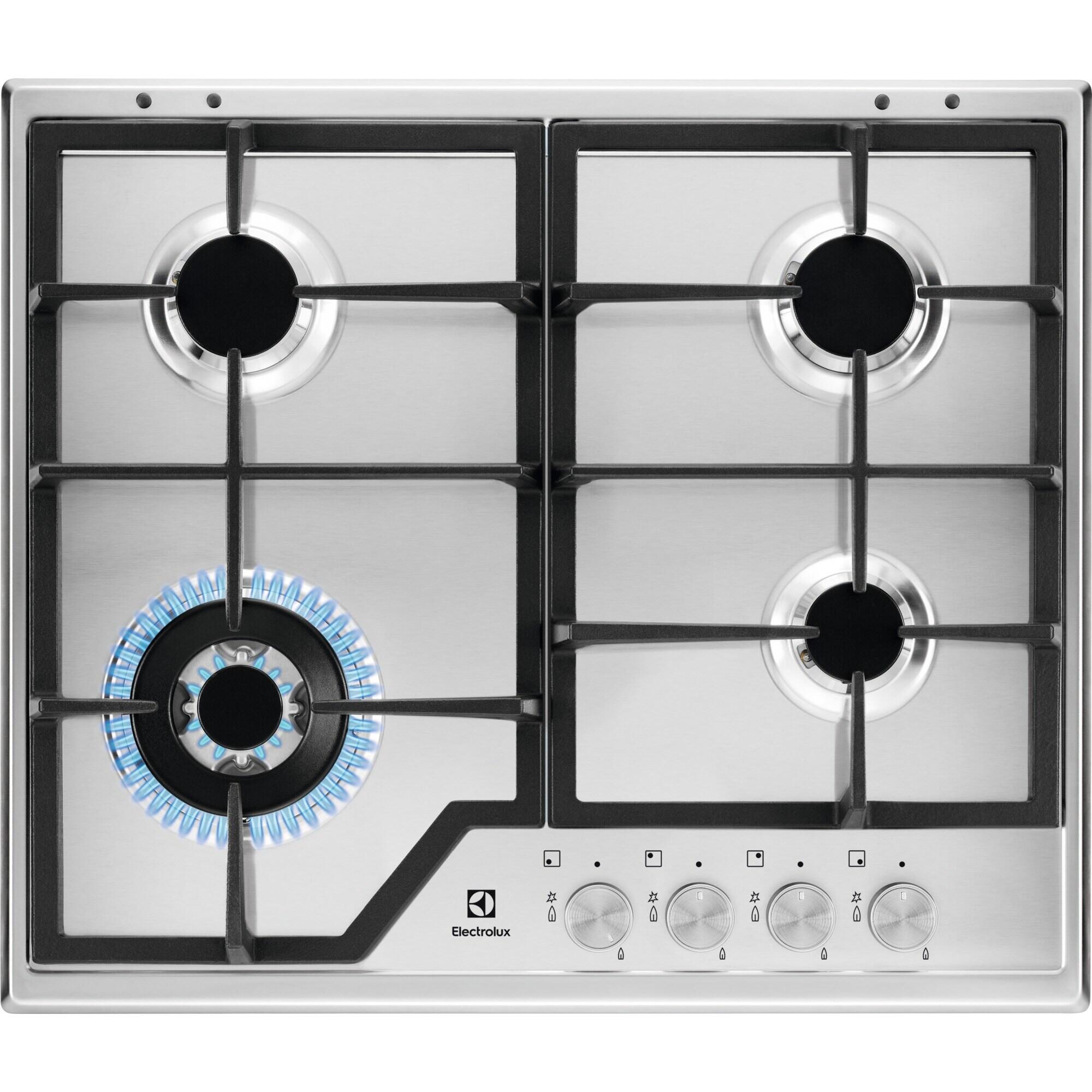 placa de gas electrolux kgs6436sx 4 zonas de coccion gas propano acero inox gris con encendido integrado 60cm