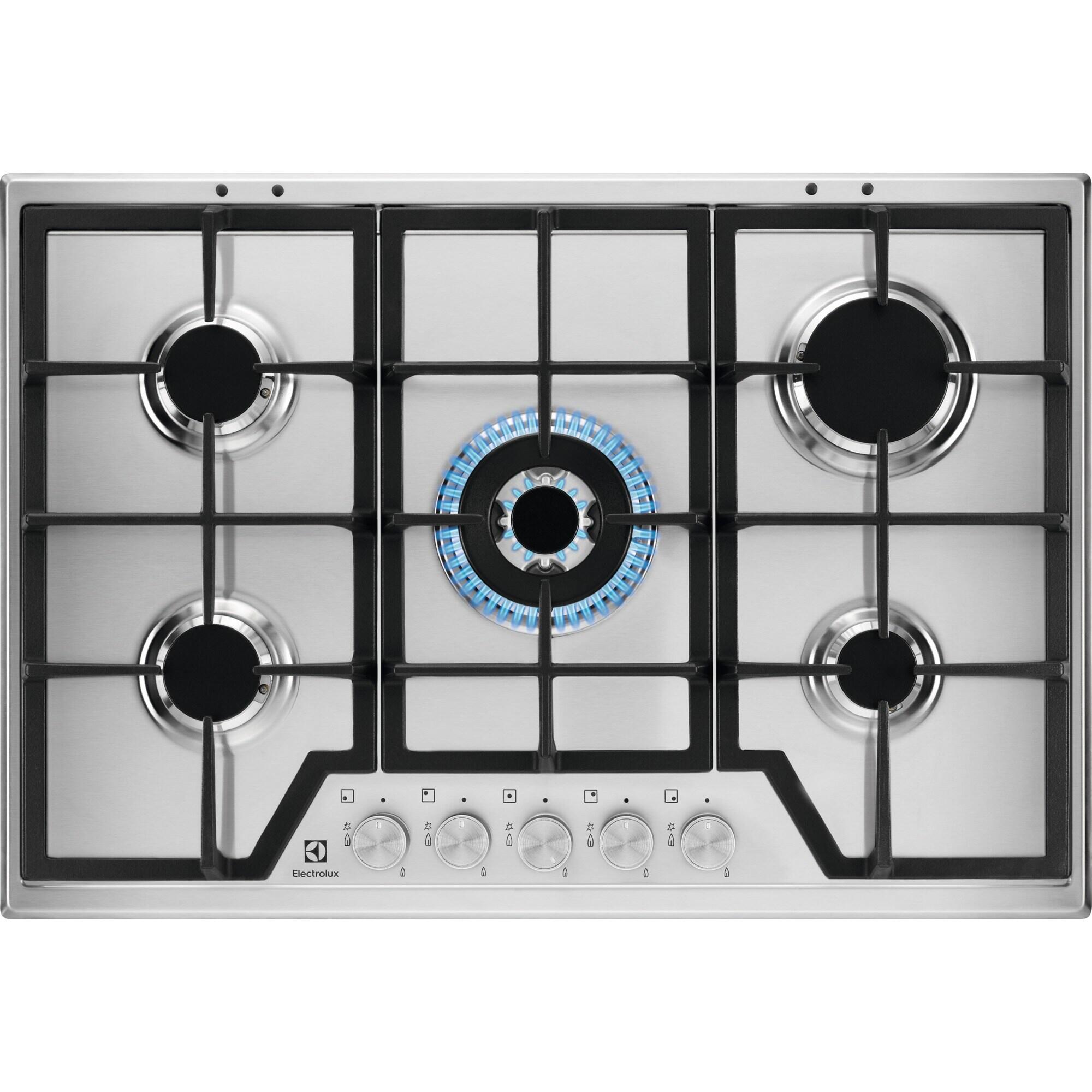 placa de gas electrolux kgs7536sx 5 zonas de coccion gas natural acero inox grisplata con encendido integrado 75cm